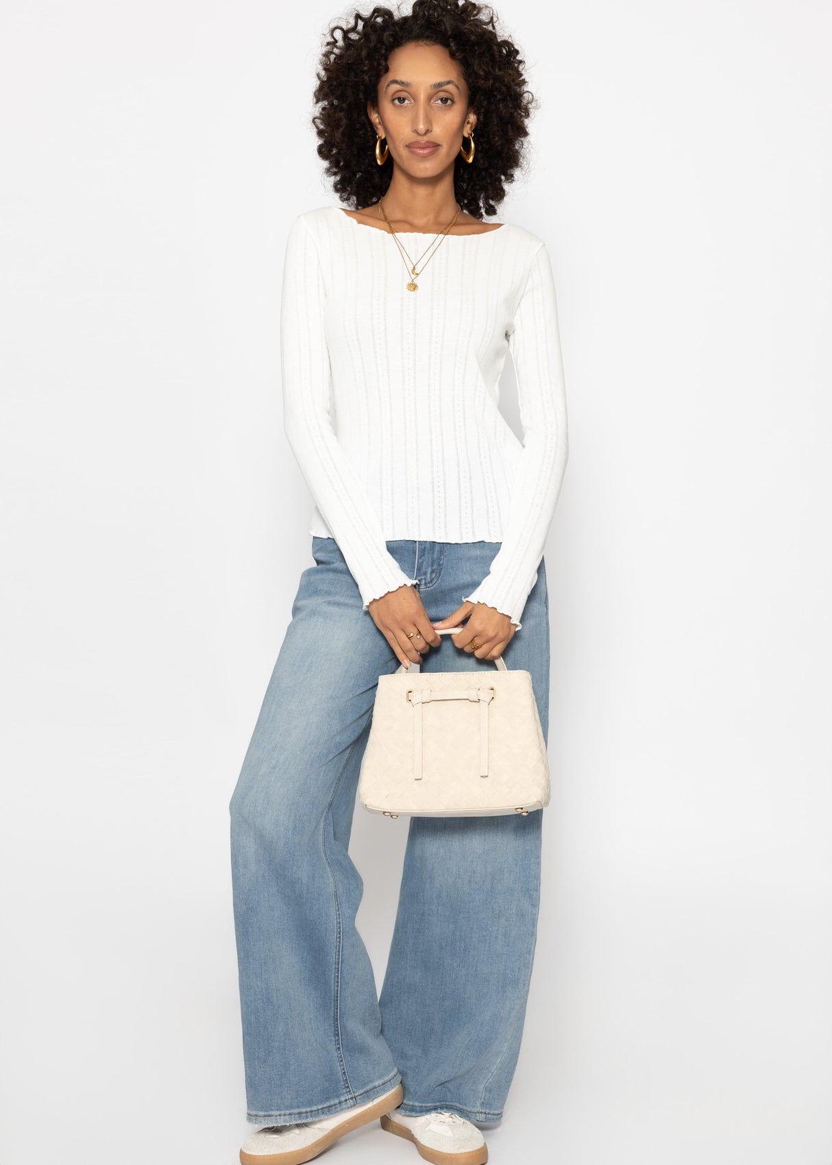 Pointelle long-sleeved shirt - white