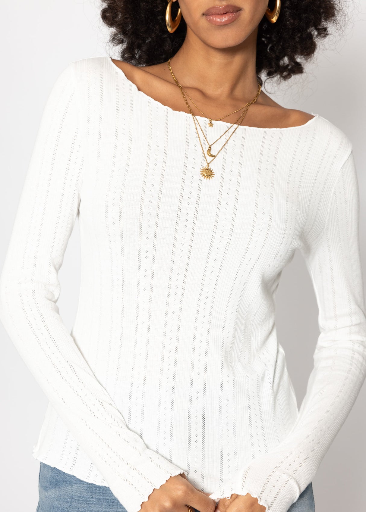 Pointelle long-sleeved shirt - white