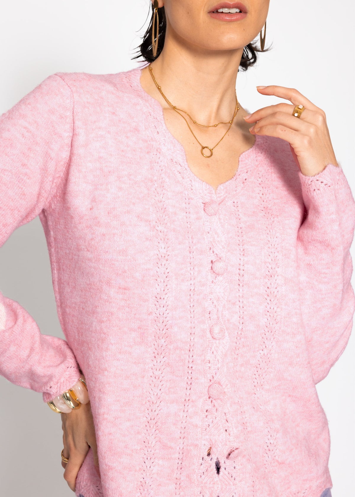 Pointelle Strickjacke - rosa