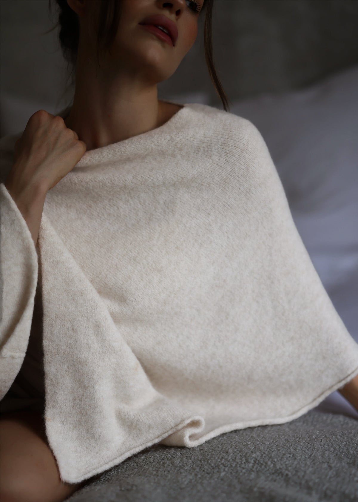 Poncho mit Wollanteil - offwhite