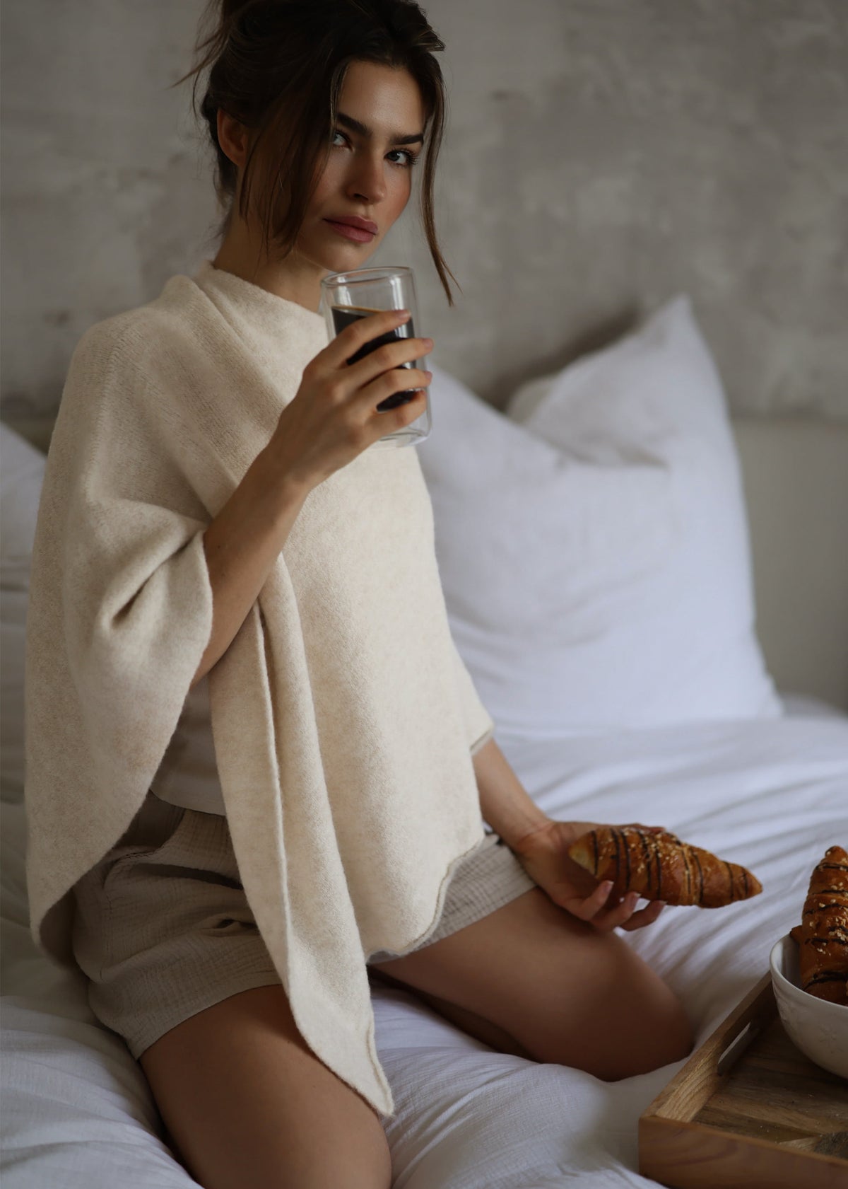 Poncho mit Wollanteil - offwhite