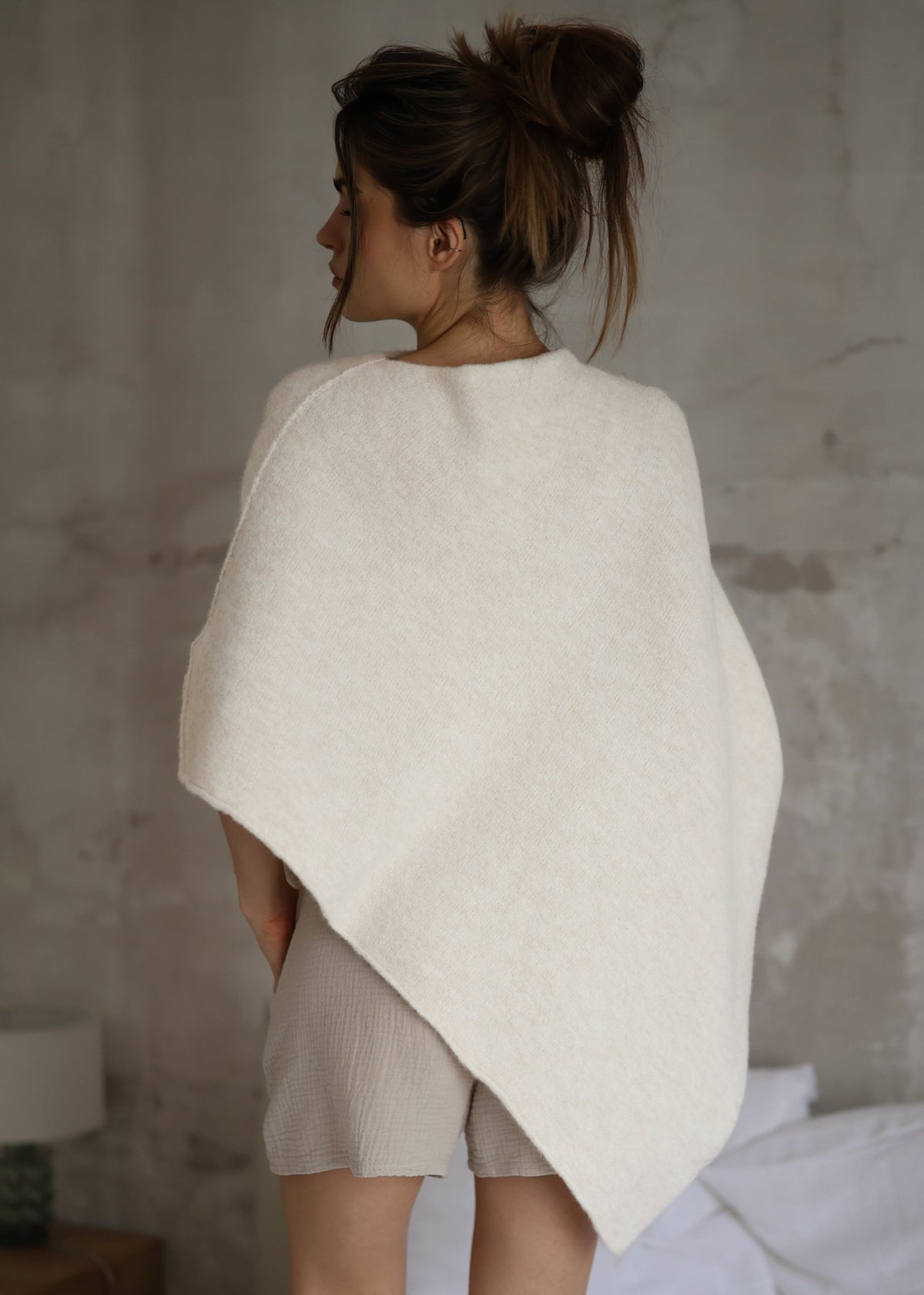 Poncho mit Wollanteil - offwhite