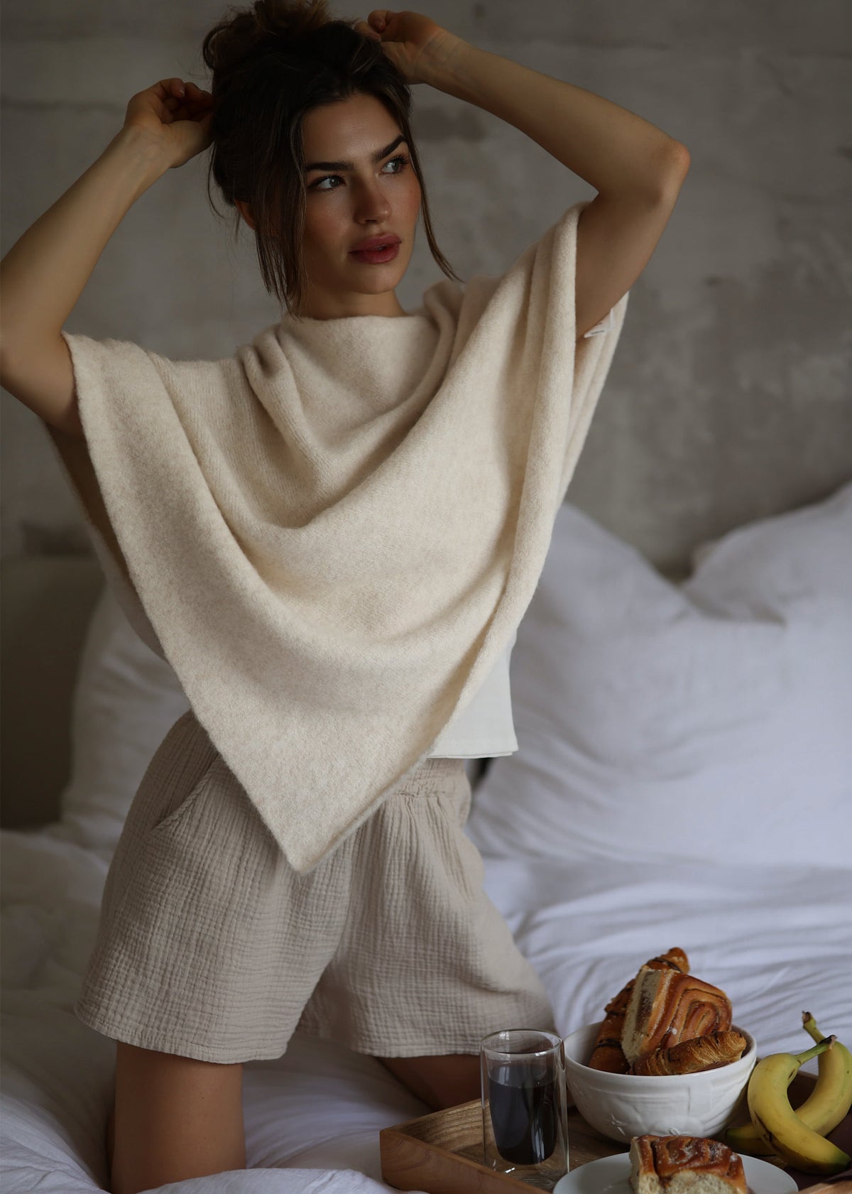 Poncho mit Wollanteil - offwhite