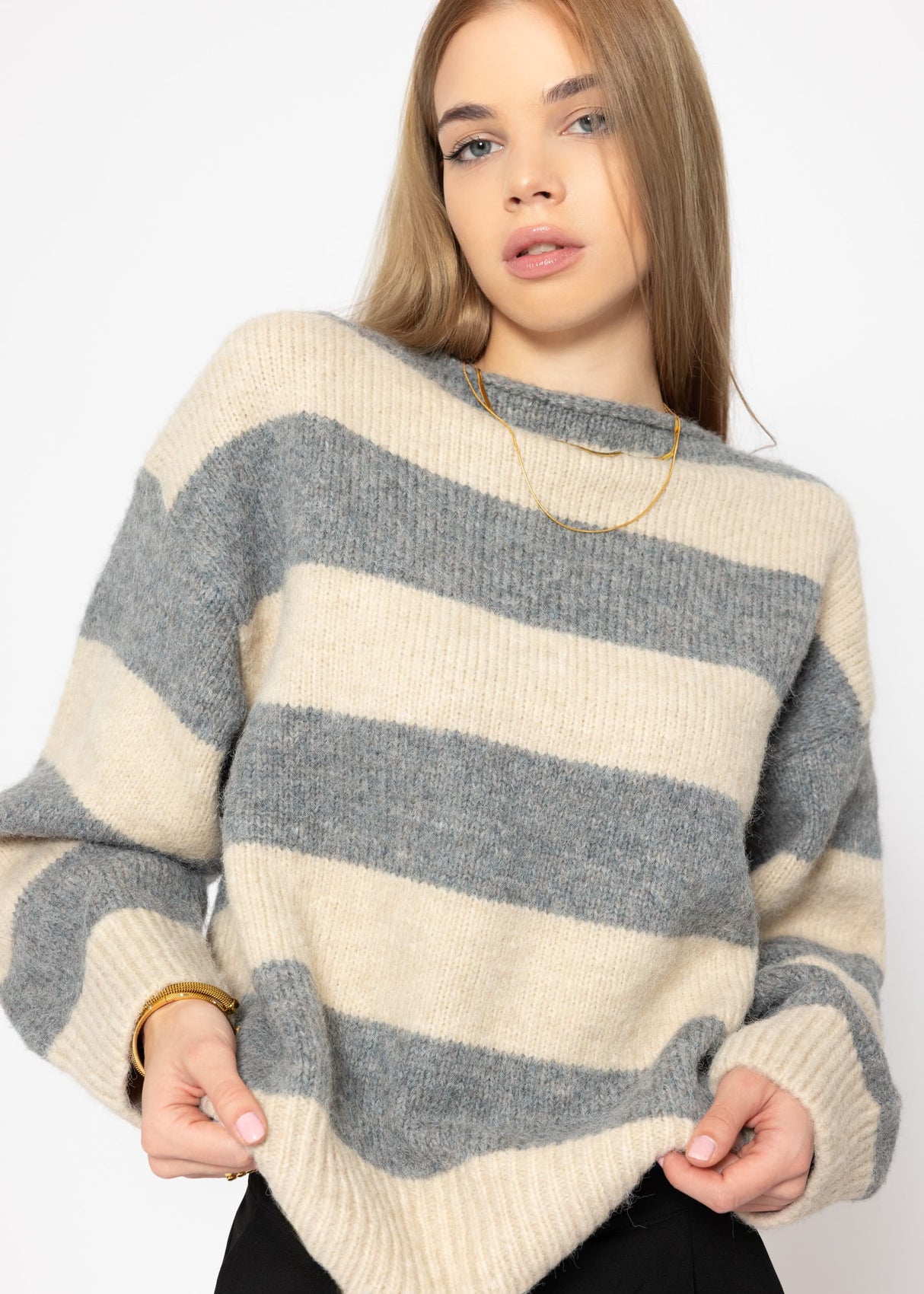 Sweater with block stripes - grey-beige