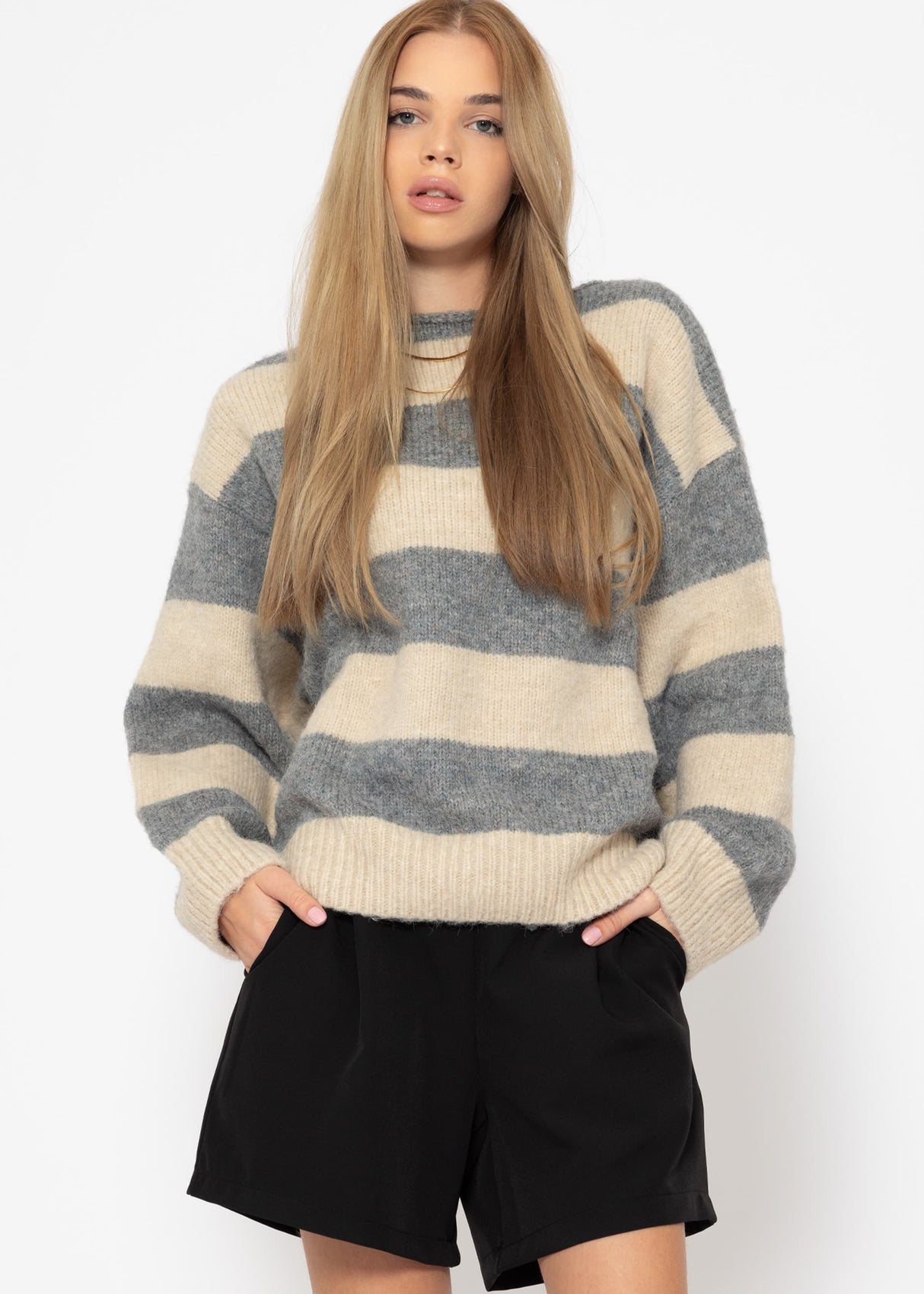 Sweater with block stripes - grey-beige