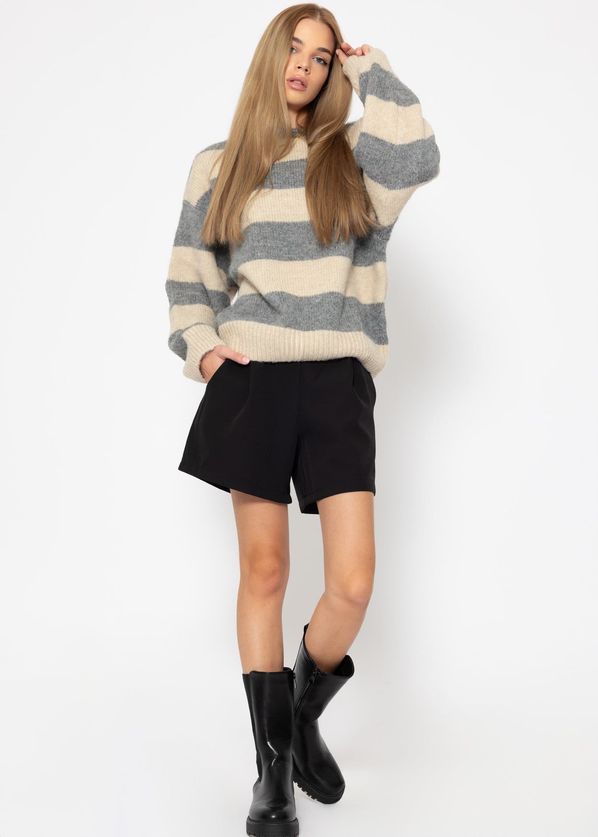 Sweater with block stripes - grey-beige