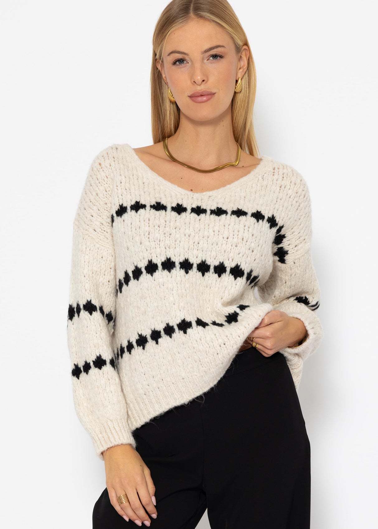 Pullover mit Fantasie-Streifenmuster - offwhite