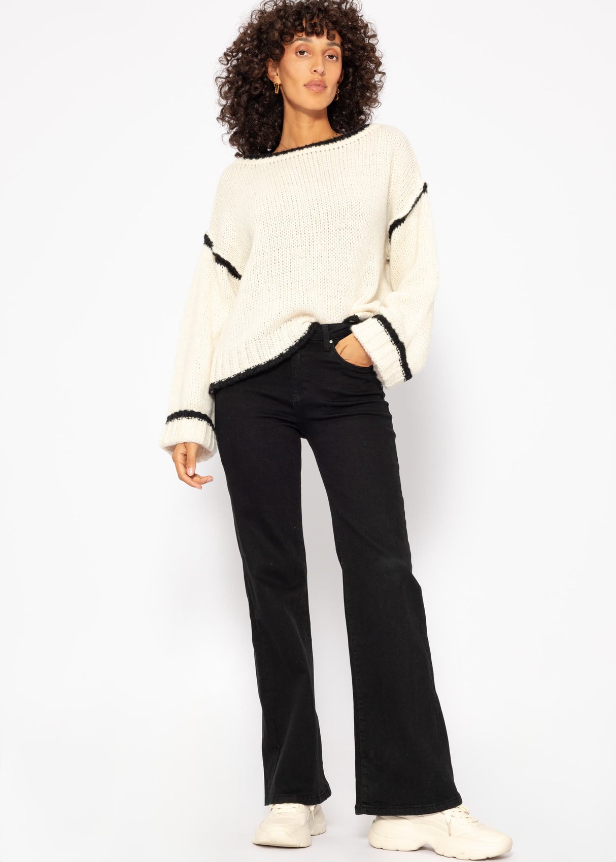 Sweater with colored panels - off-white-black