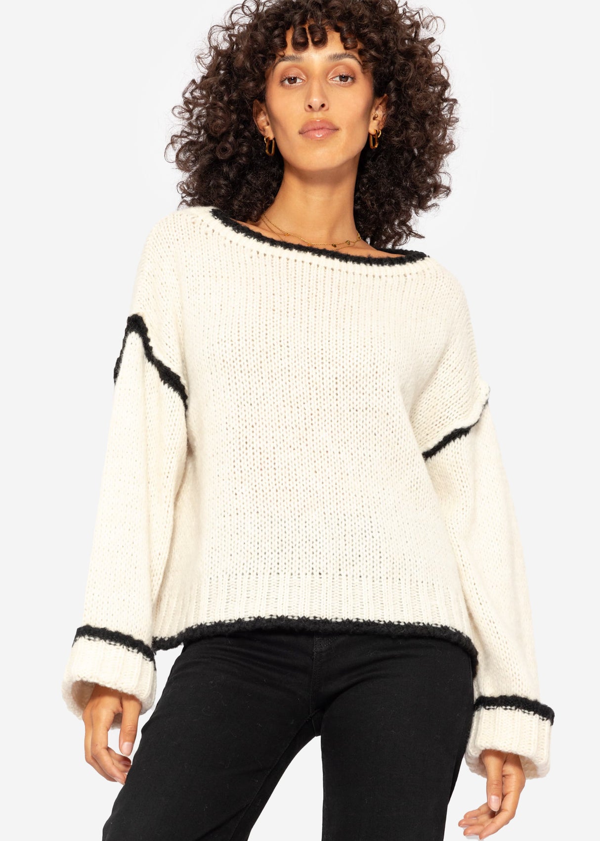 Sweater with colored panels - off-white-black