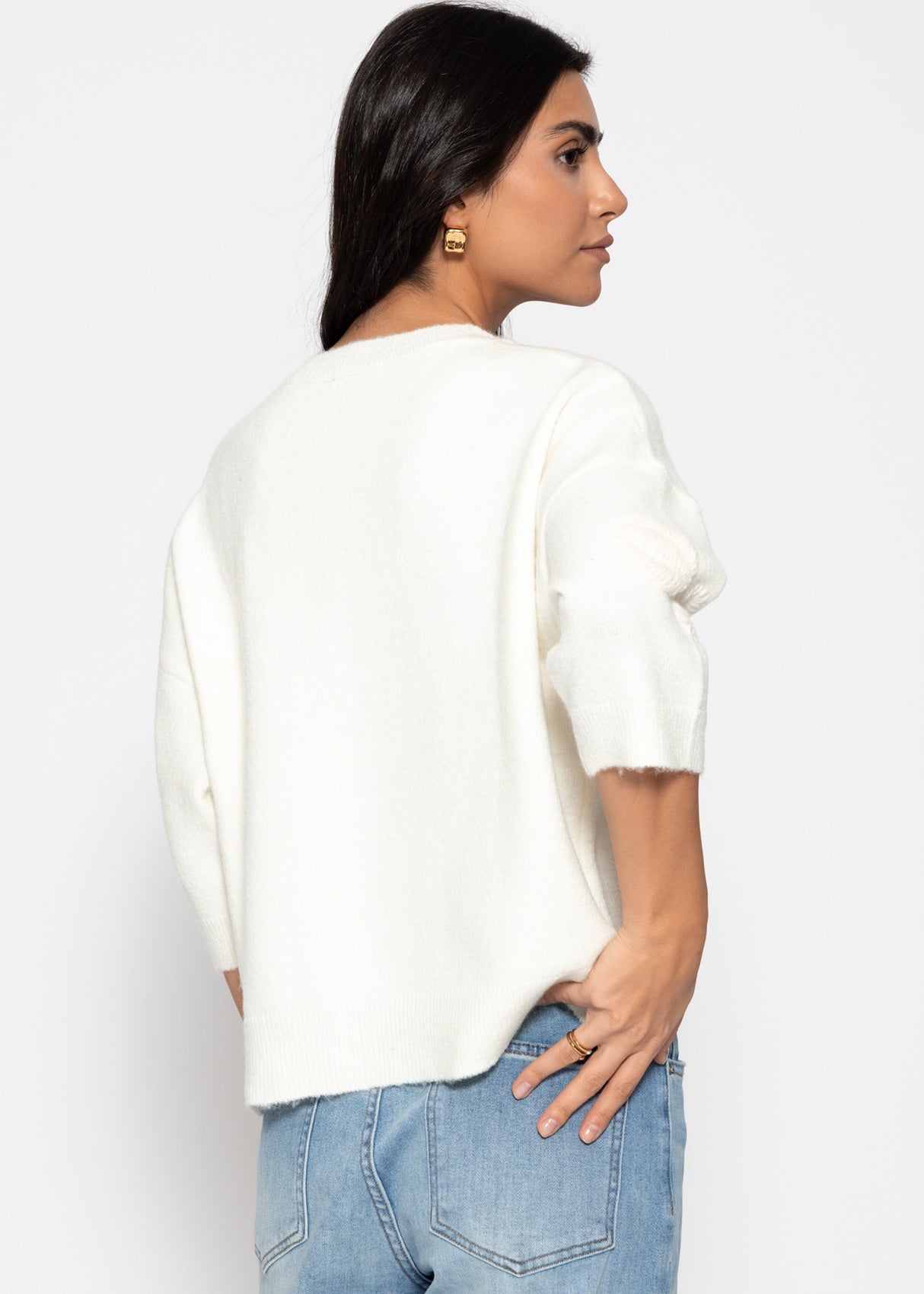 Pullover mit floraler Stickerei - offwhite