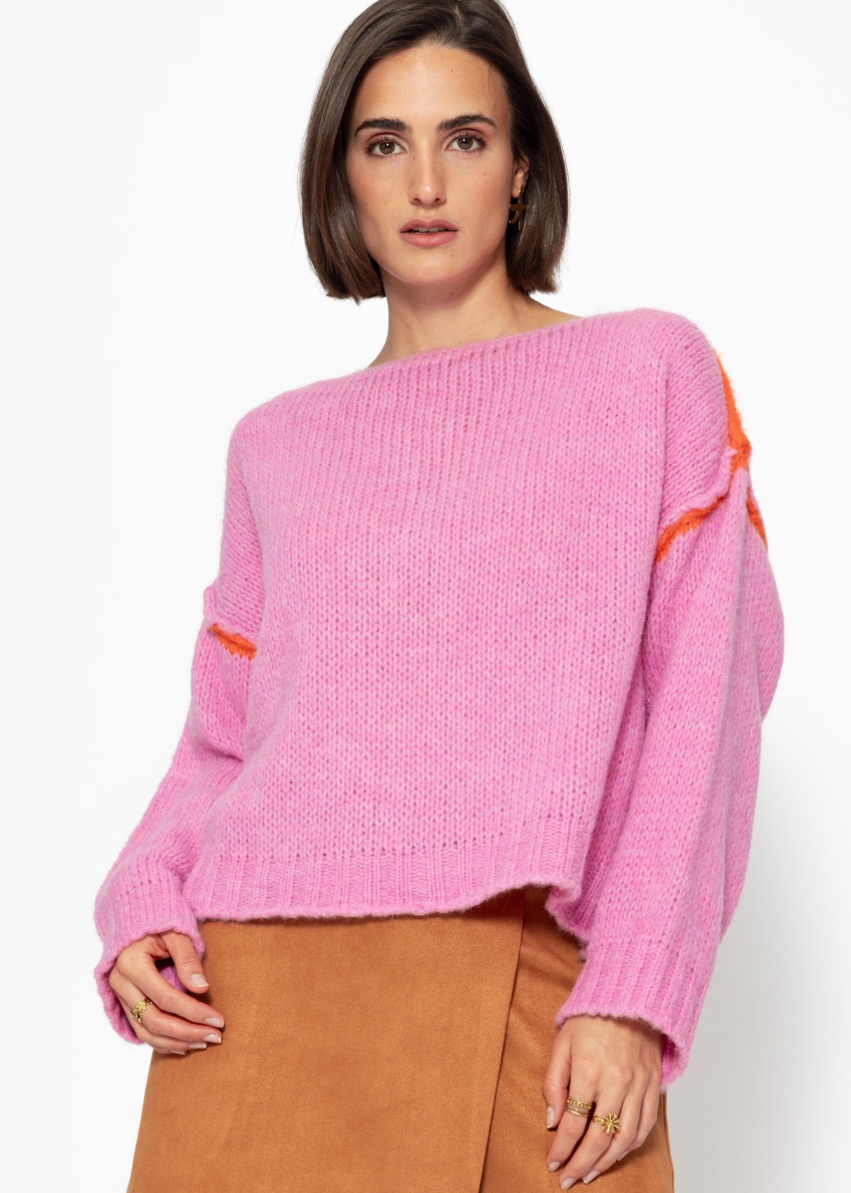 Sweater with contrast stitching - pink