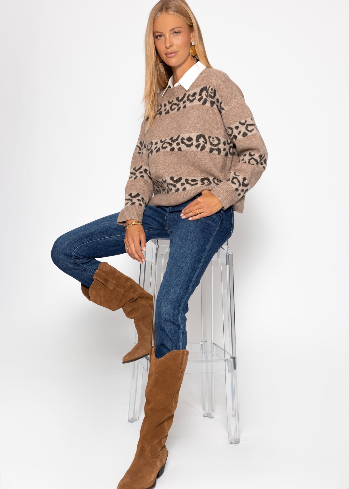 Sweater with Leo stripes-Taupe brown