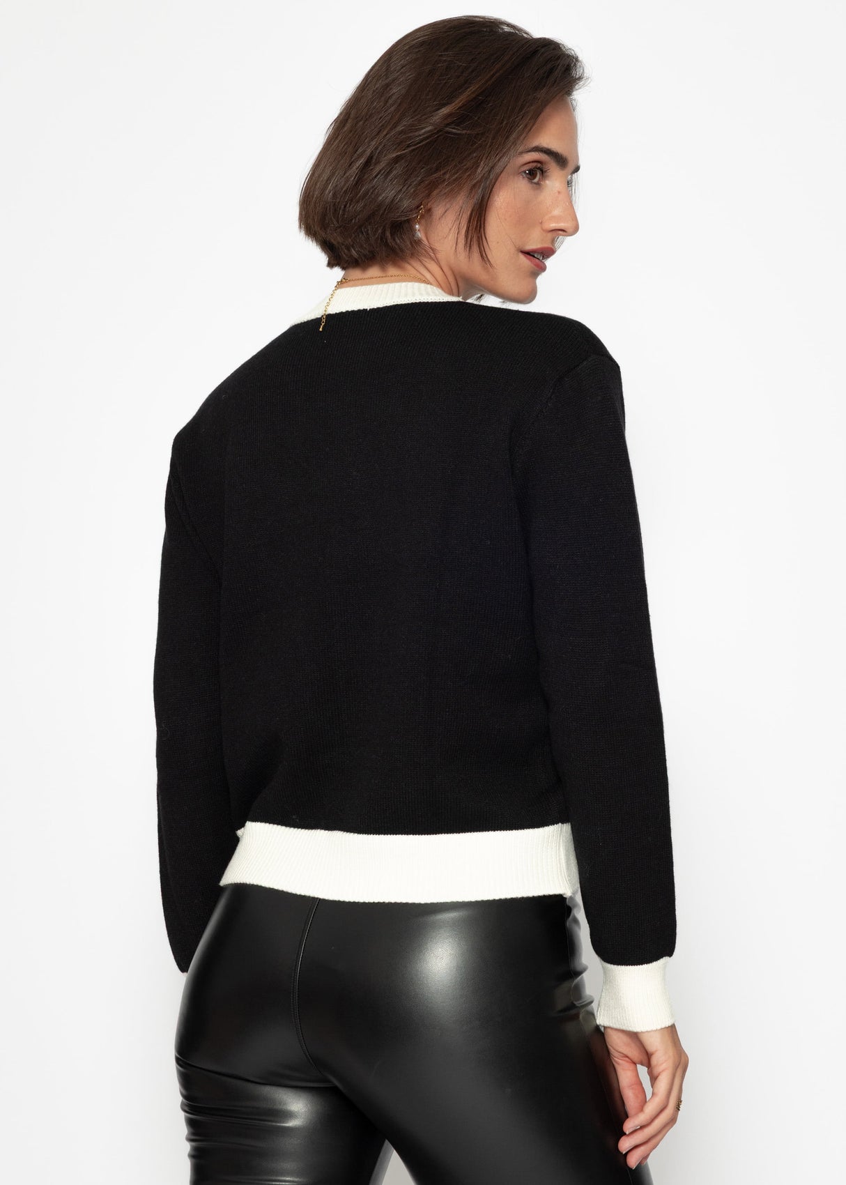 Pullover mit offwhite Bündchen-Details - schwarz