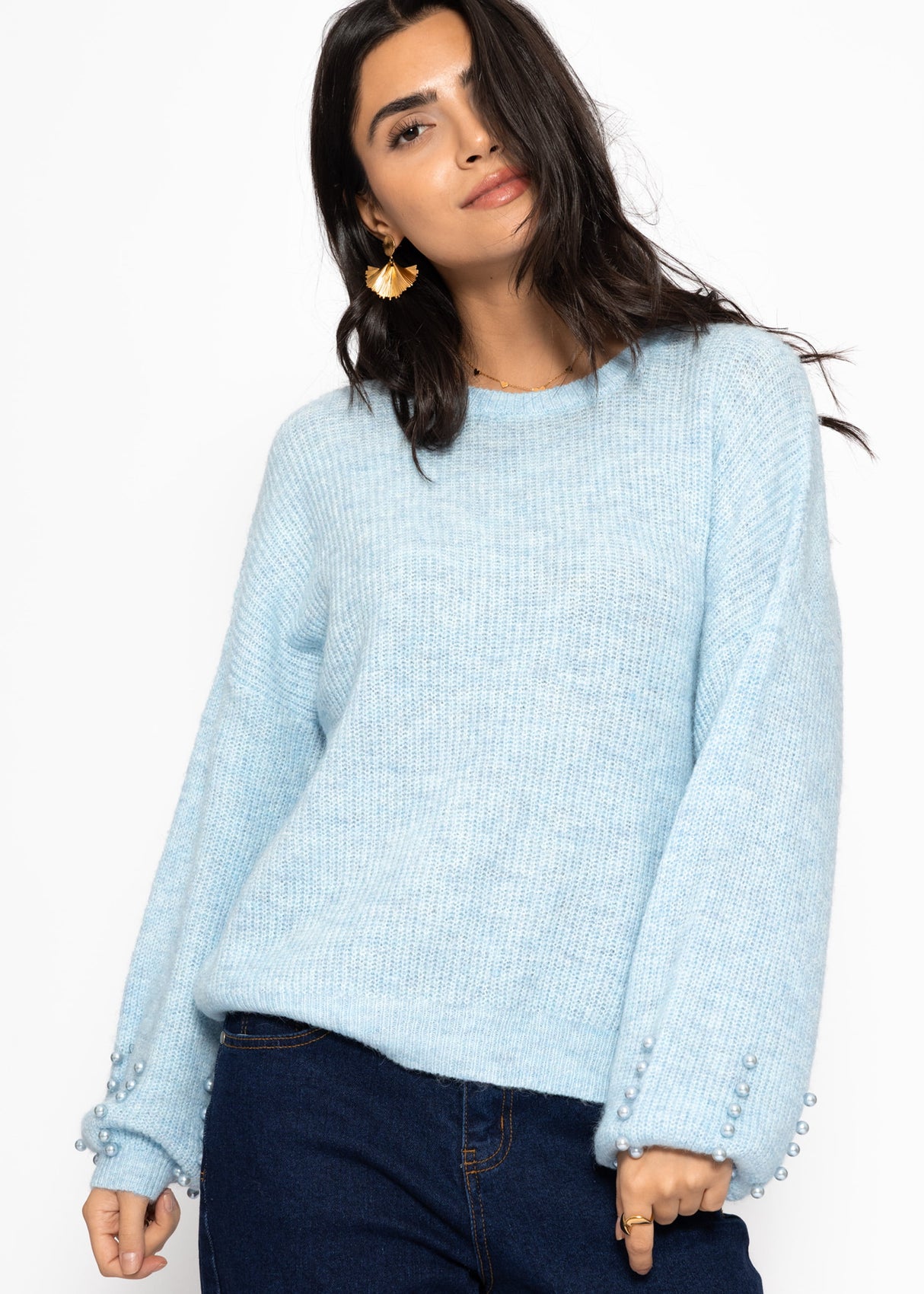 Pullover mit Perlendetails - hellblau