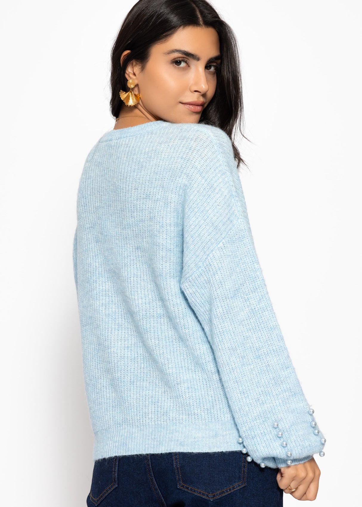 Pullover mit Perlendetails - hellblau