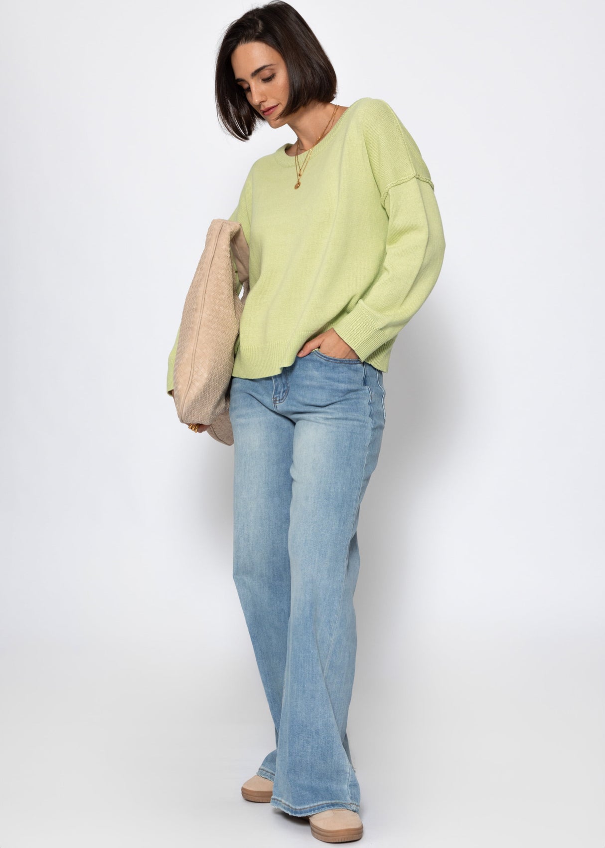Sweater with back seam - light green