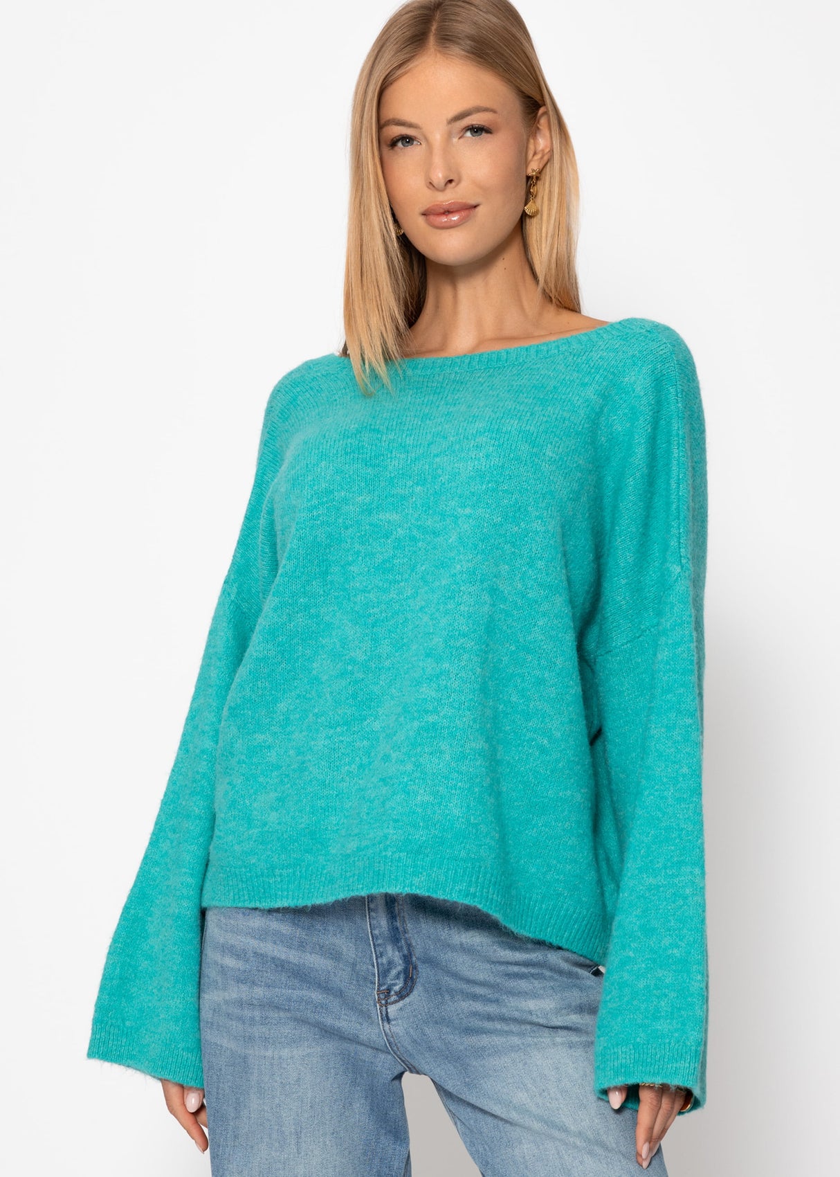 Pullover mit tiefem Rückenausschnitt - türkis