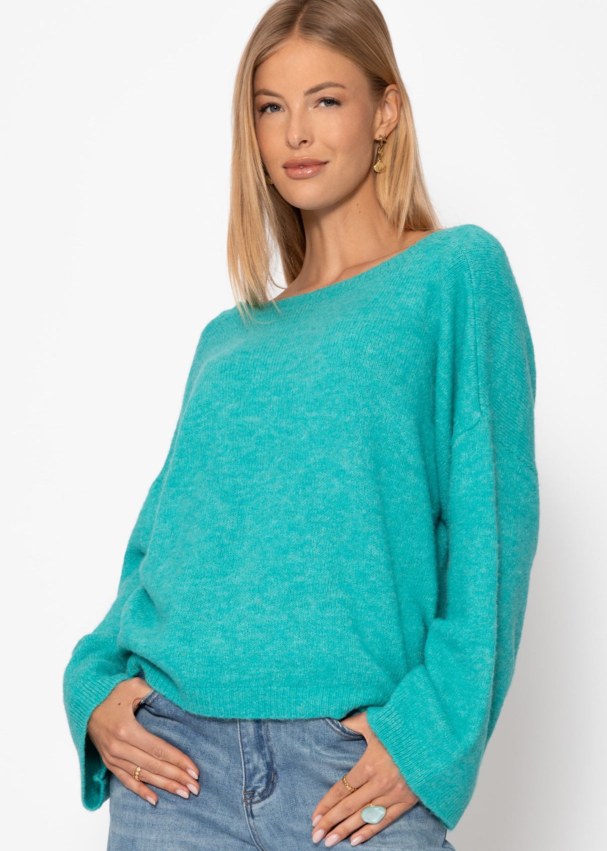 Pullover mit tiefem Rückenausschnitt - türkis