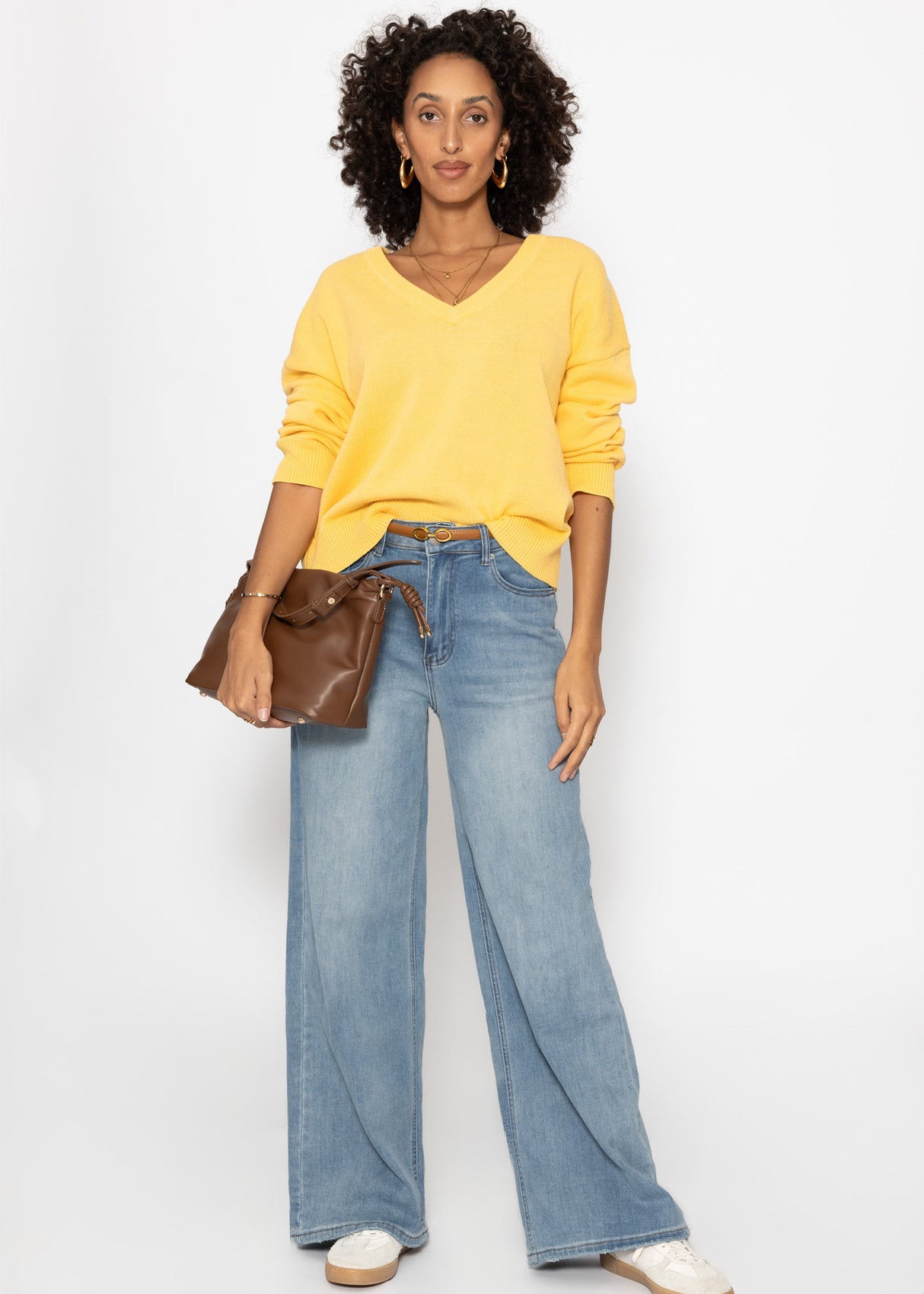 Sweater with deep V-neck - yellow