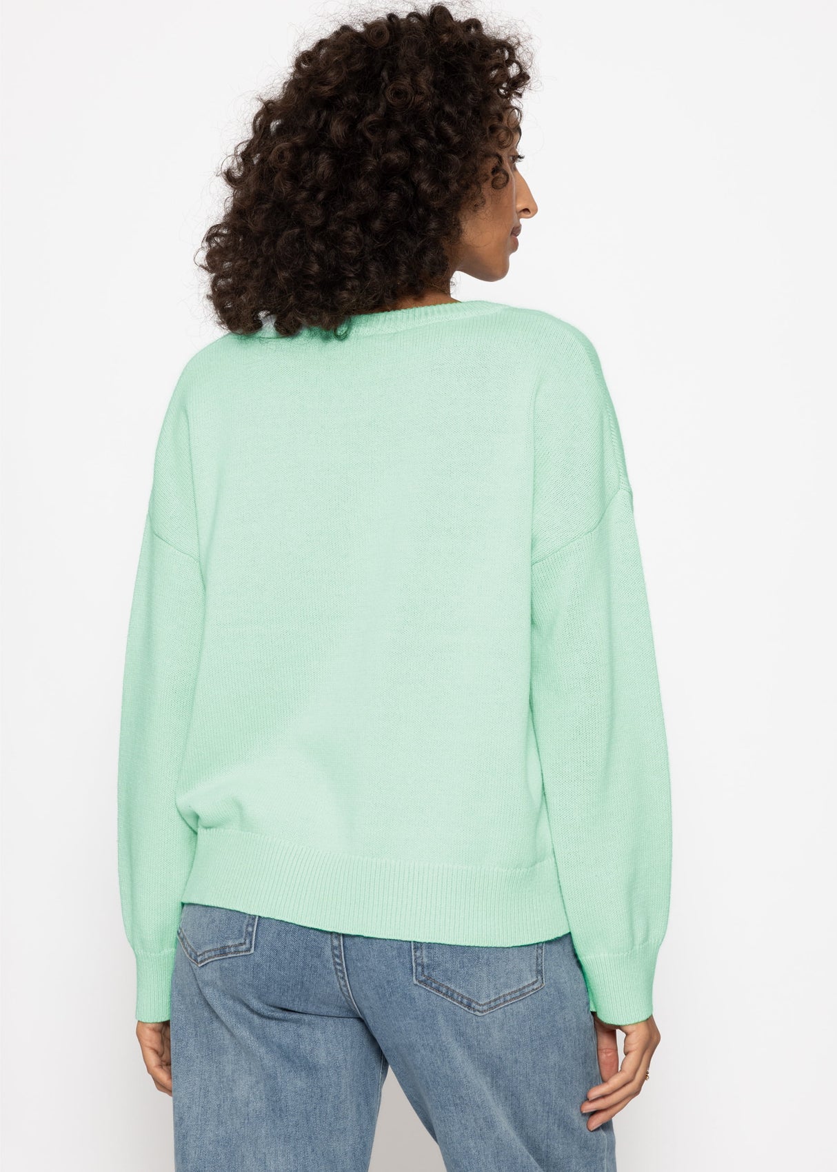 Sweater with deep V-neck - mint