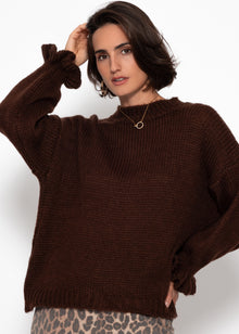 Sweater with flounce sleeves - brown