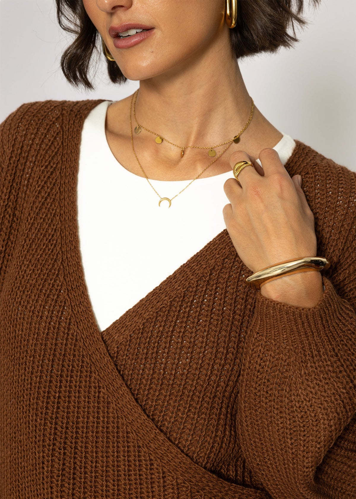 Pullover mit Wickeloptik - braun