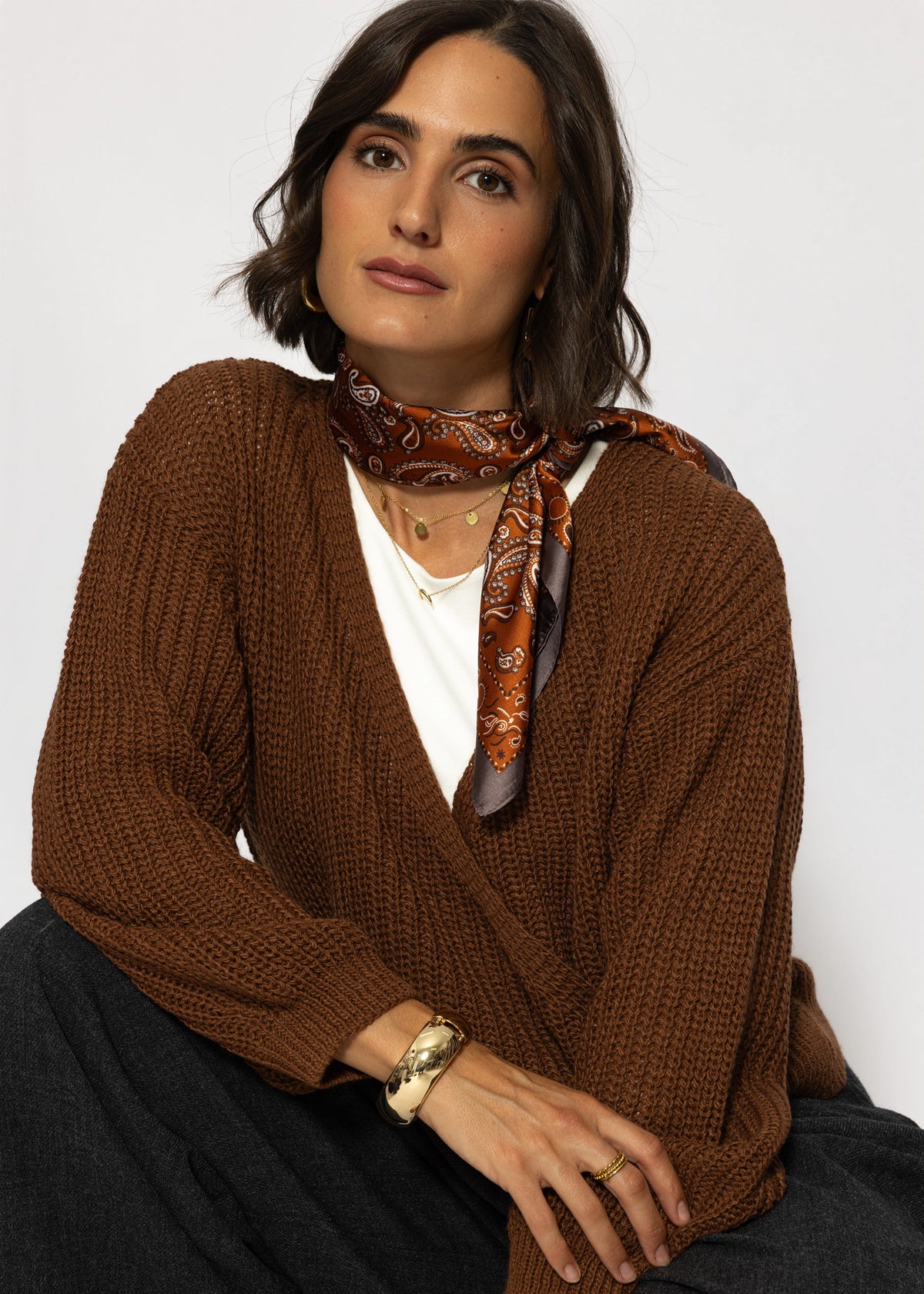 Pullover mit Wickeloptik - braun