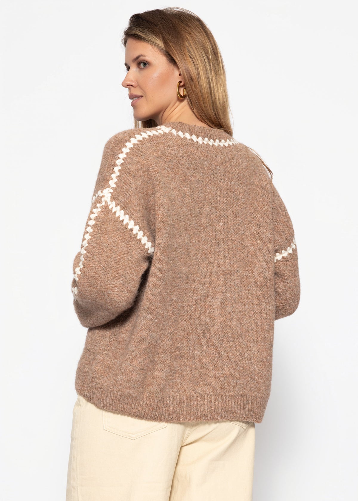 Pullover mit Ziernähten und Wollanteil - braun