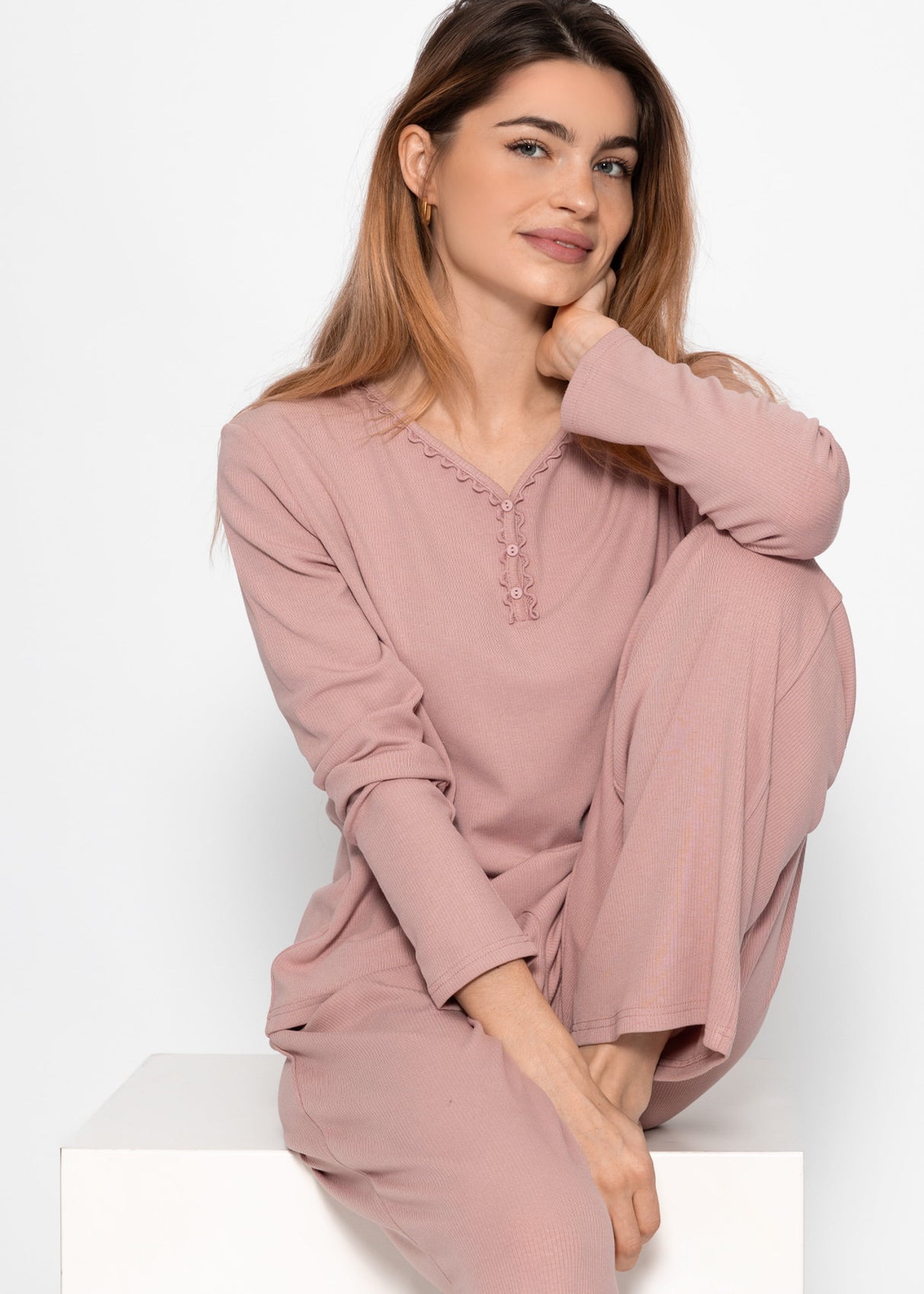 Pyjamashirt Langarm - rosa