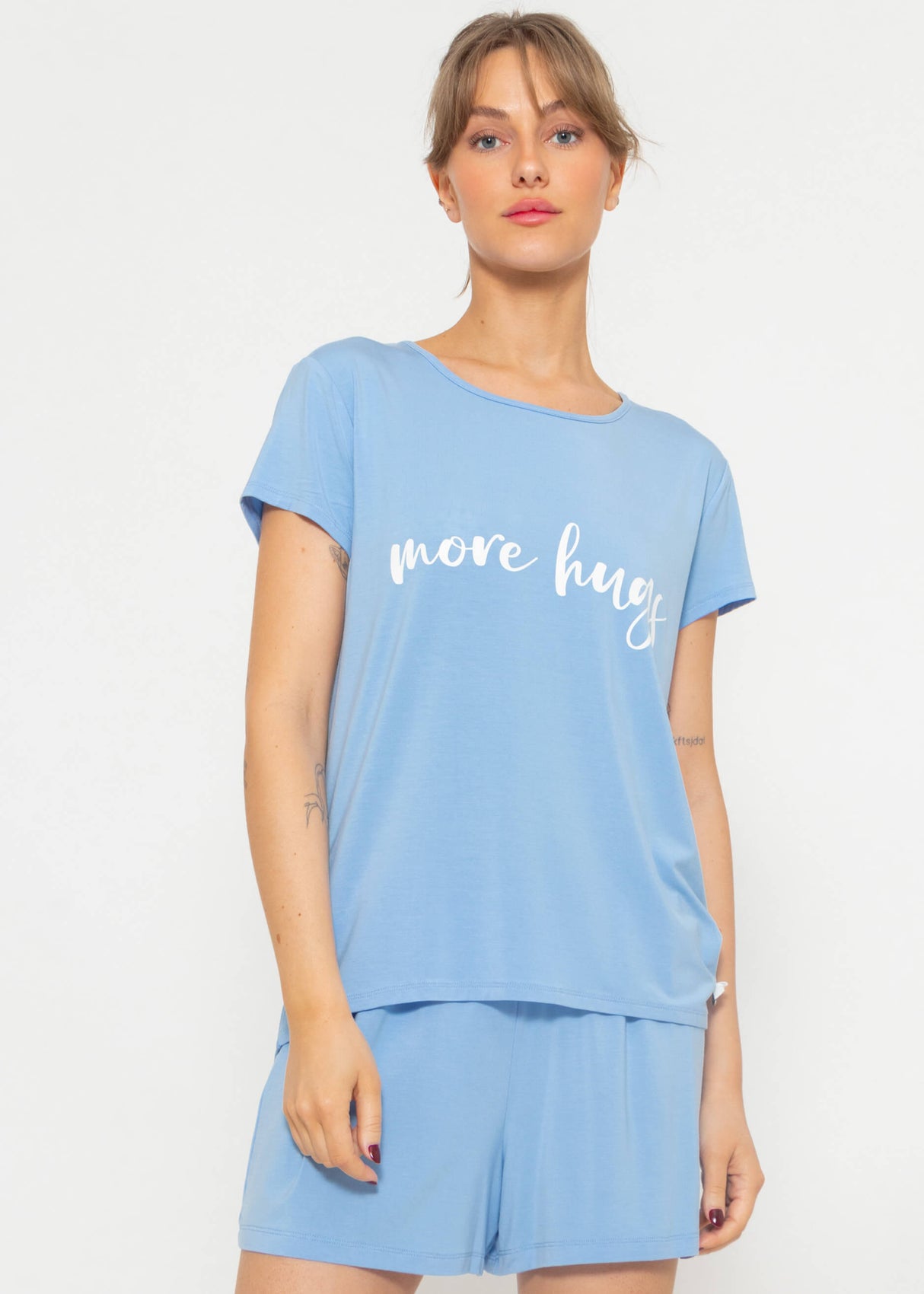 Pyjama Shirt mit Print - hellblau