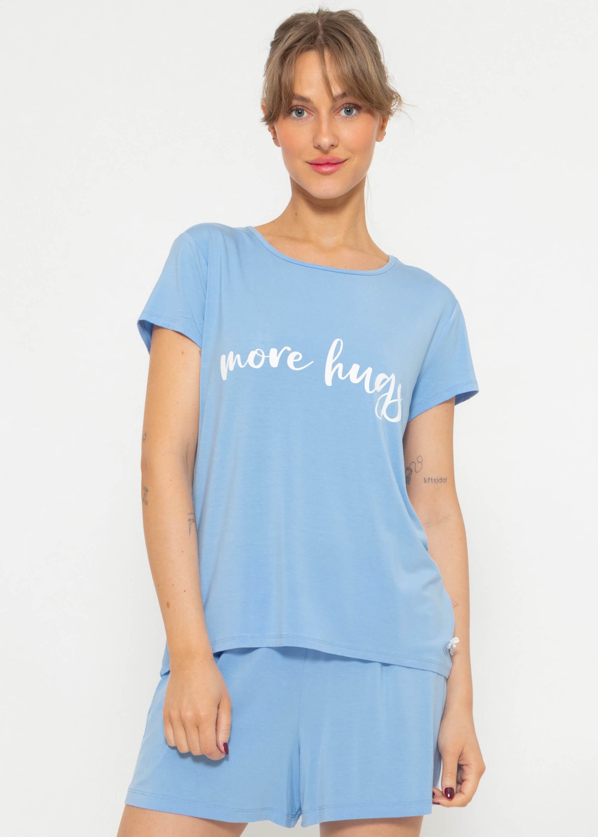 Pyjama Shirt mit Print - hellblau