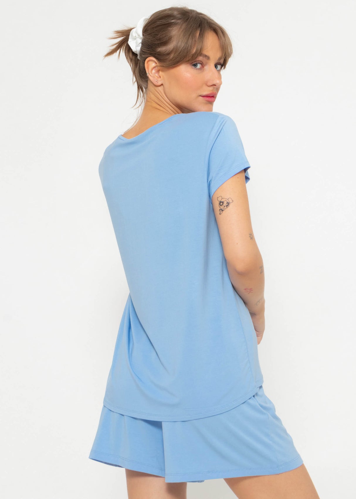 Pyjama Shirt mit Print - hellblau