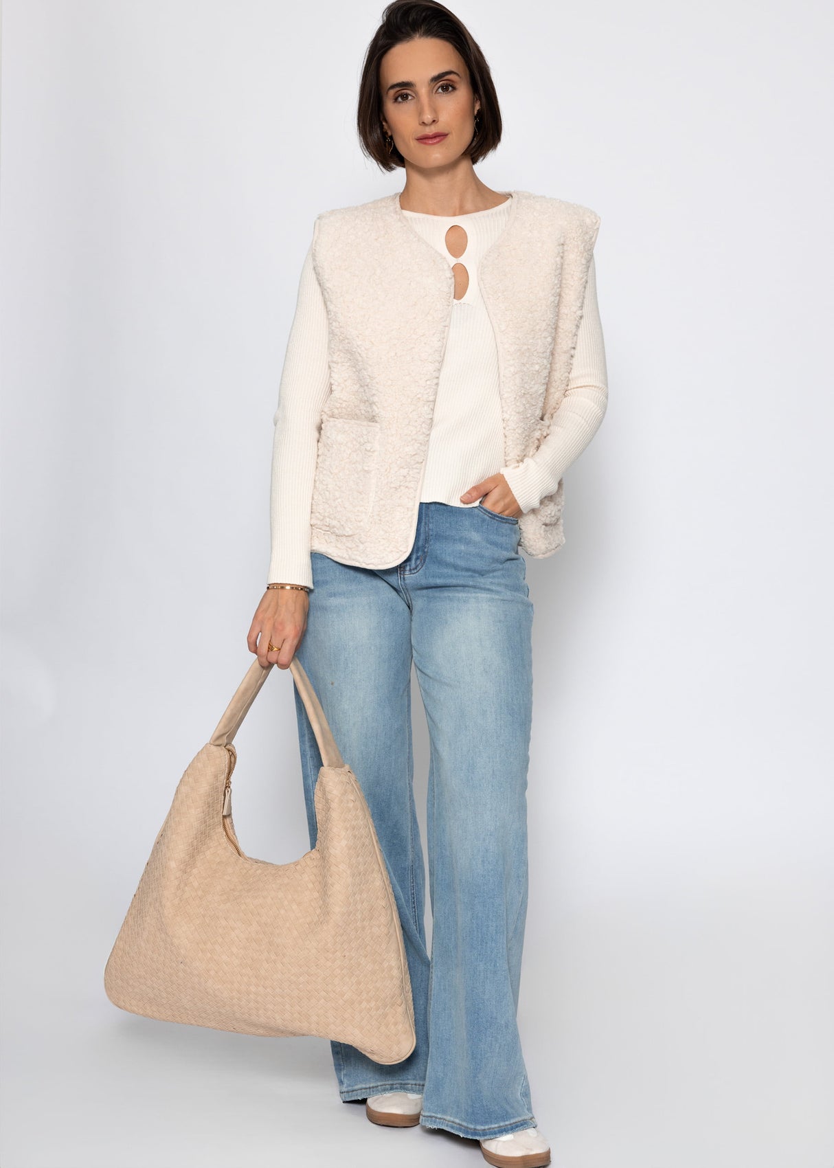 Rippstrickoberteil mit Cut-Outs - creme