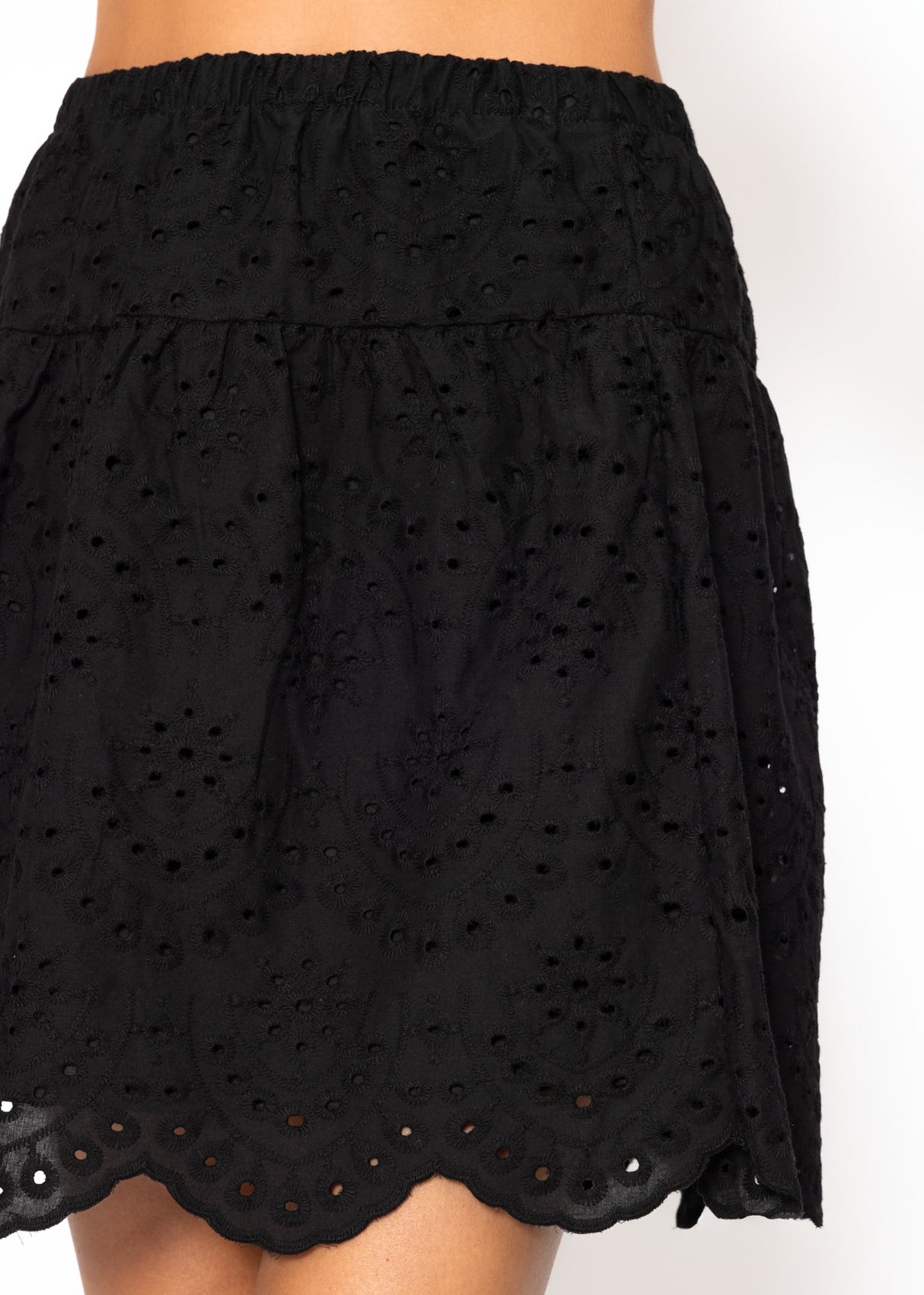 Skirt with eyelet embroidery - black
