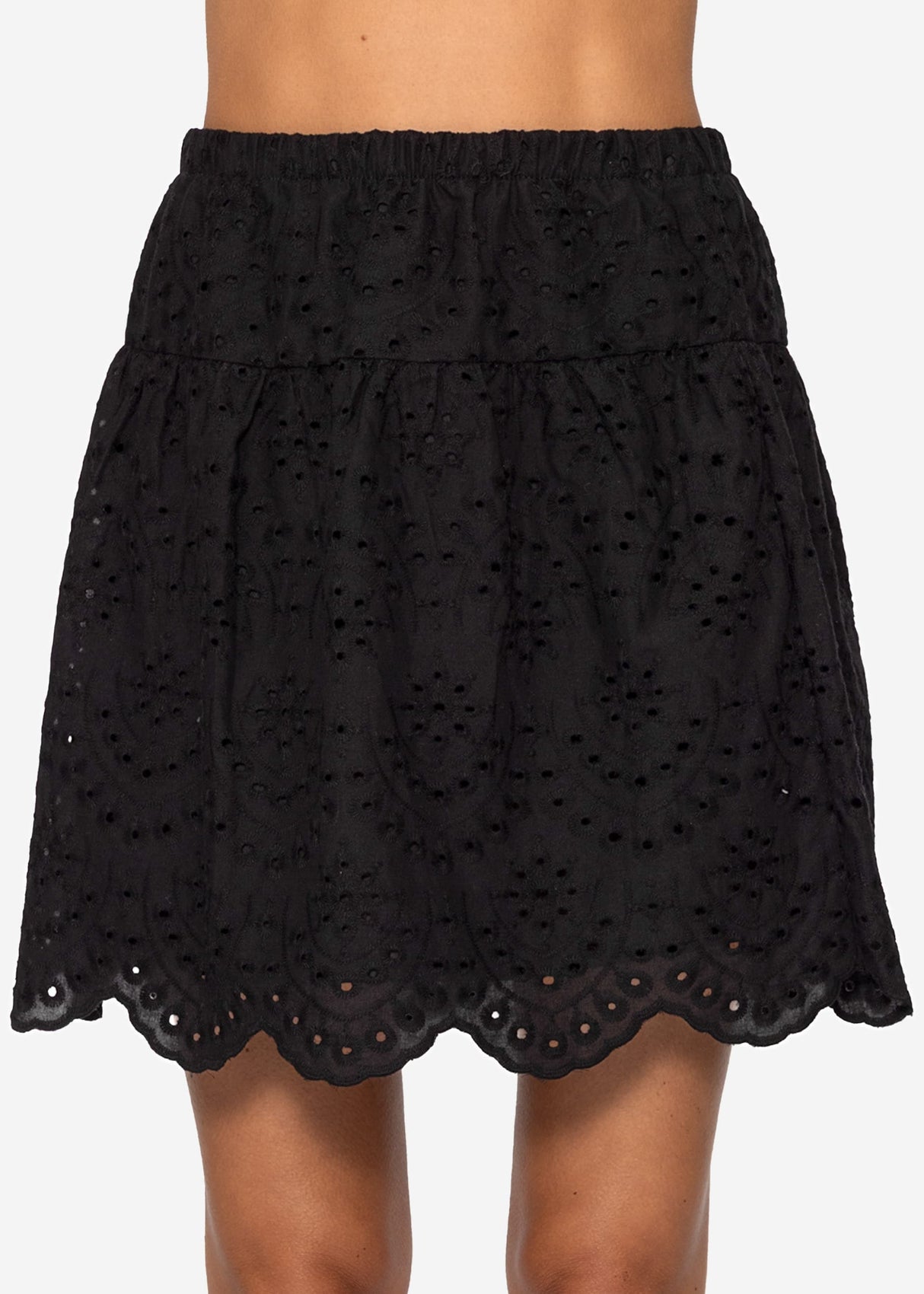 Skirt with eyelet embroidery - black