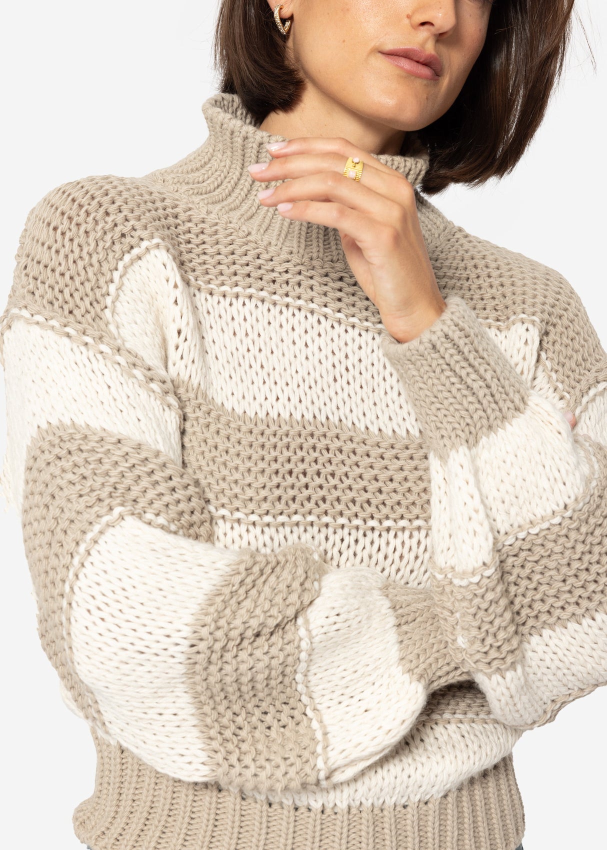Striped turtleneck sweater - taupe-beige