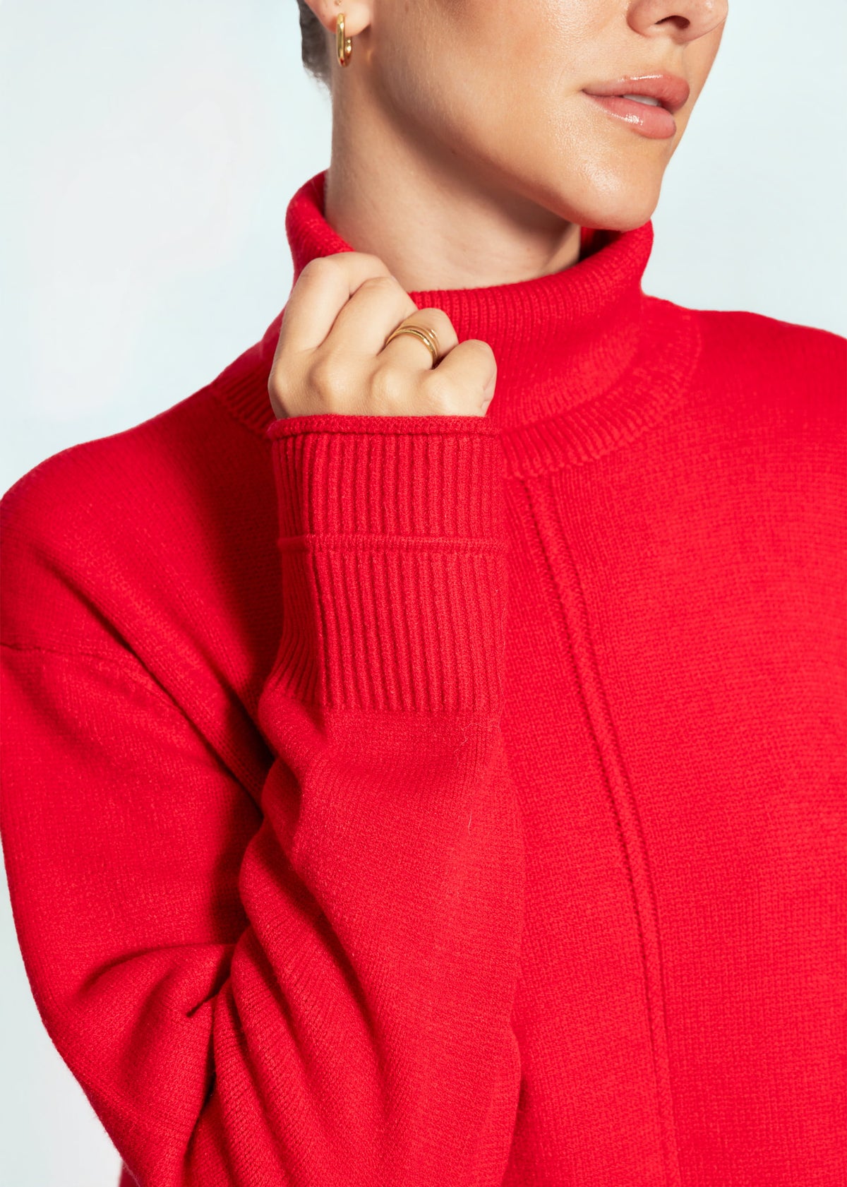 Rollkragenpullover mit Ziernaht - rot