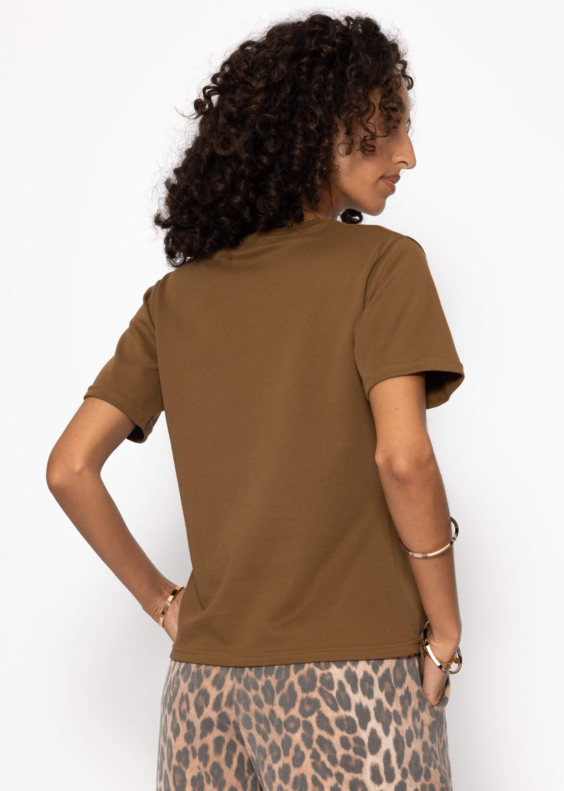 Rundhals T-Shirt - braun