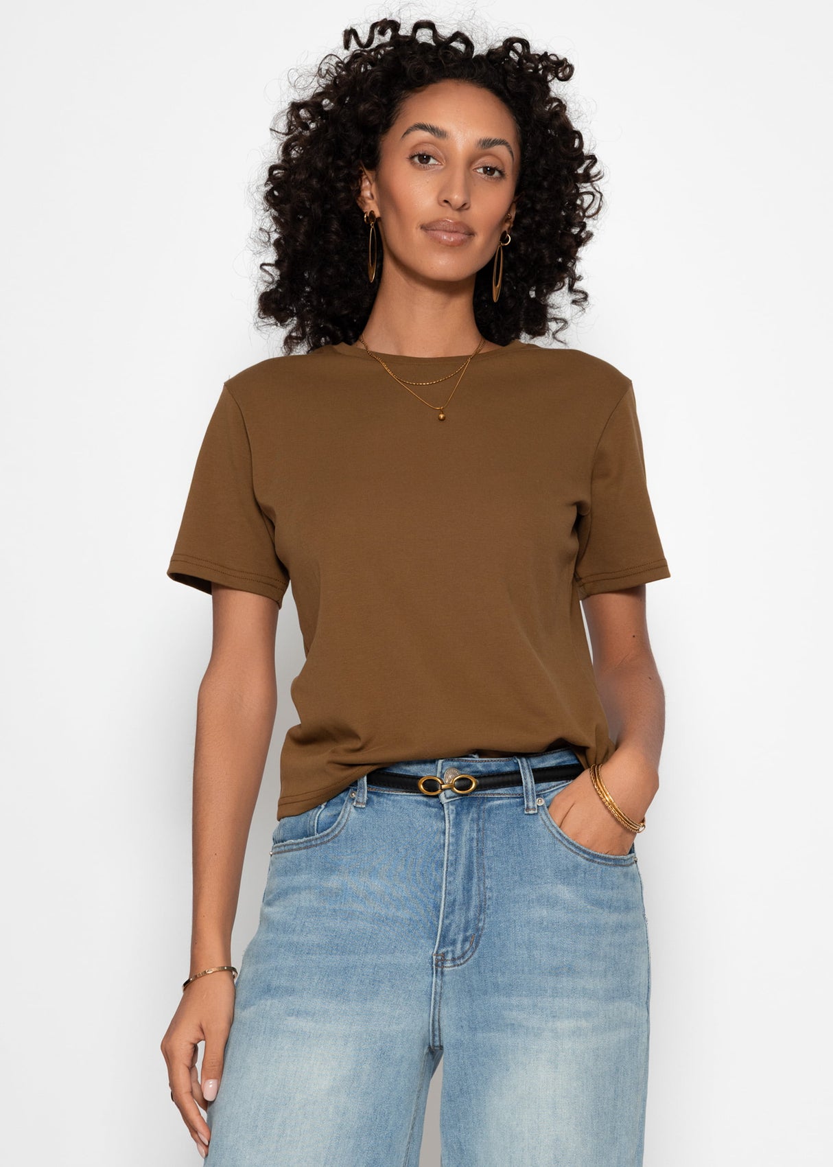 Rundhals T -shirt - brown