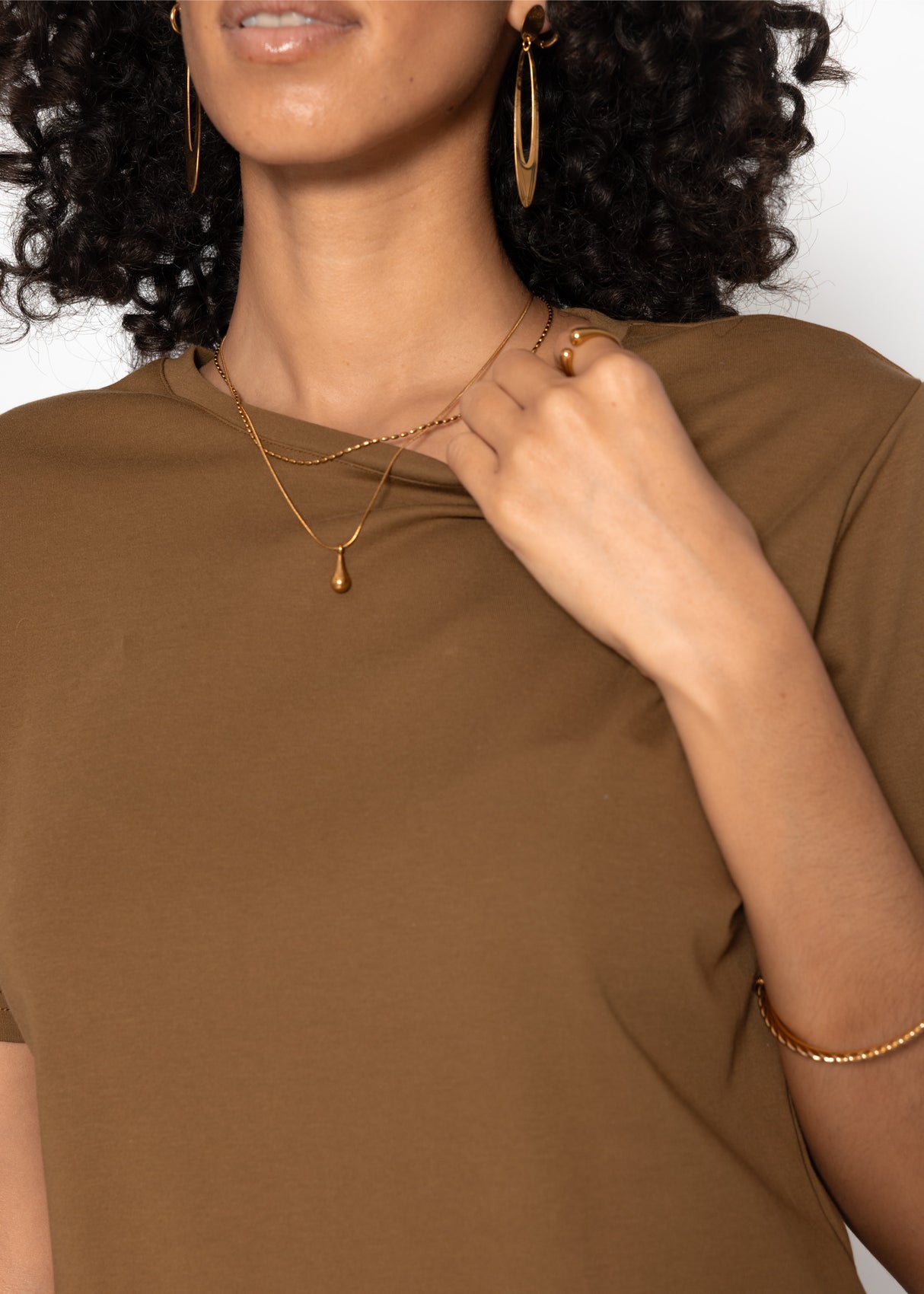 Rundhals T -shirt - brown