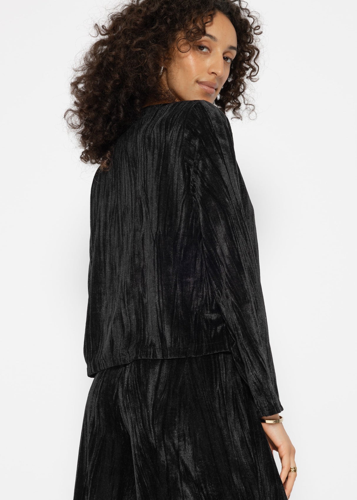 Velvet jacket with bow closure - black