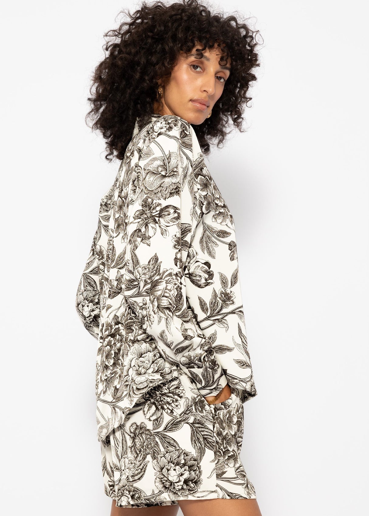 Satin blouse with print - off-white-grey