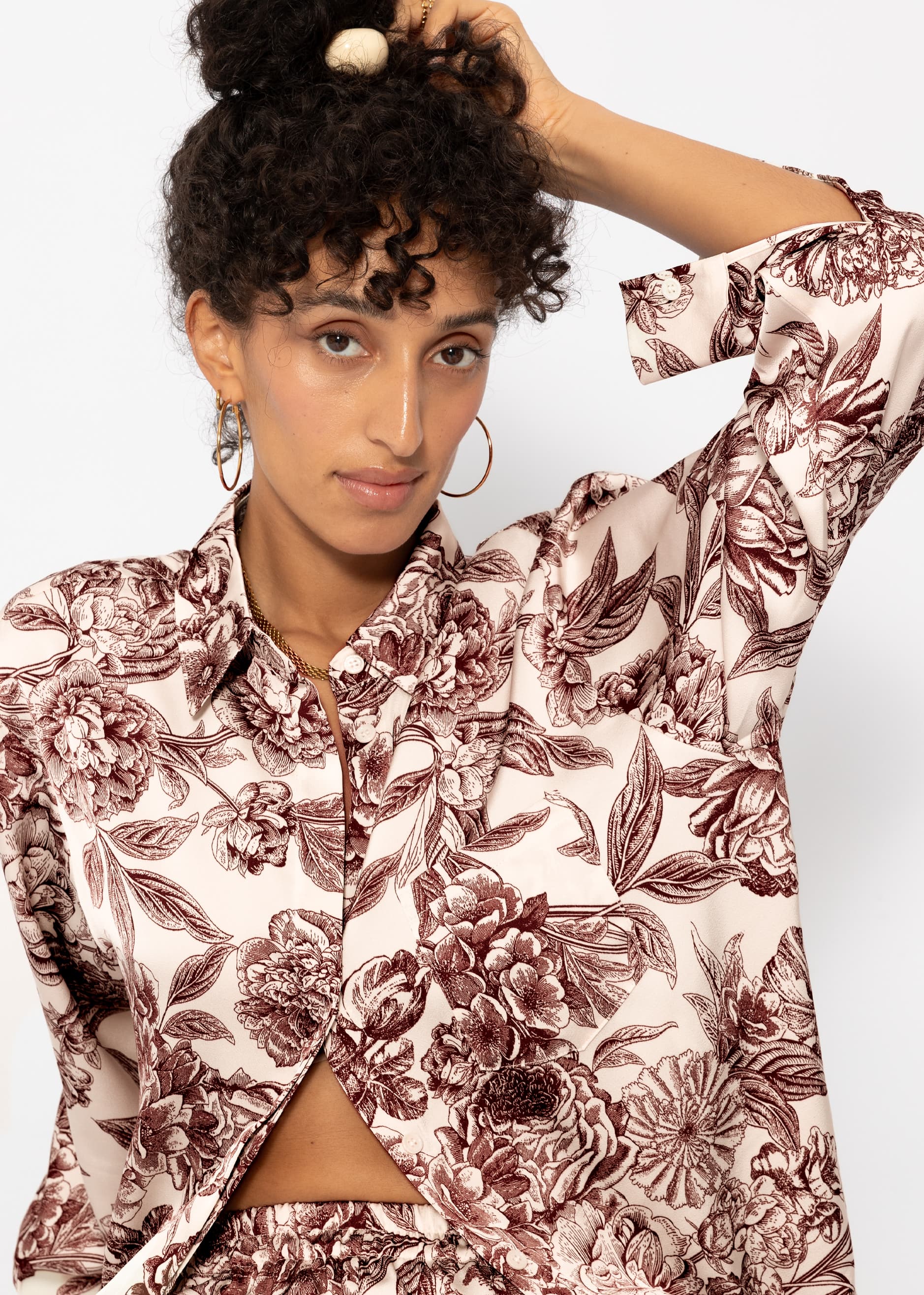 Satin blouse with print - off-white-wine red