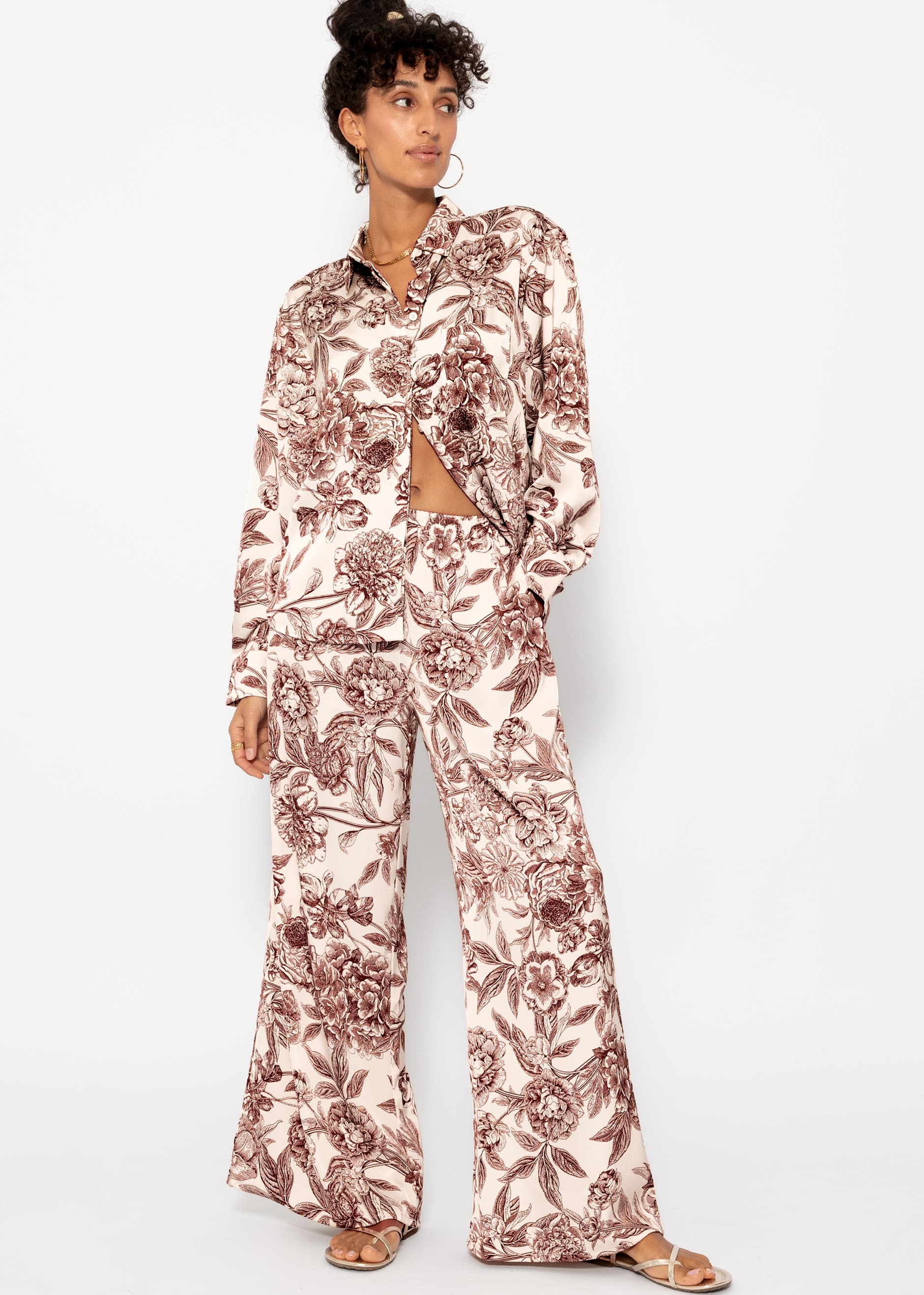 Satin blouse with print - off-white-wine red