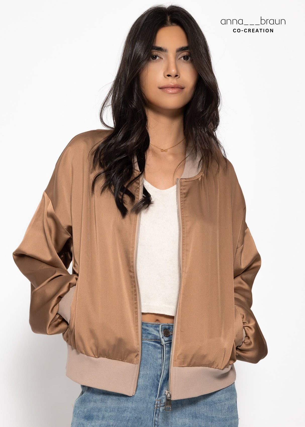 Satin Bomberjacke - camel