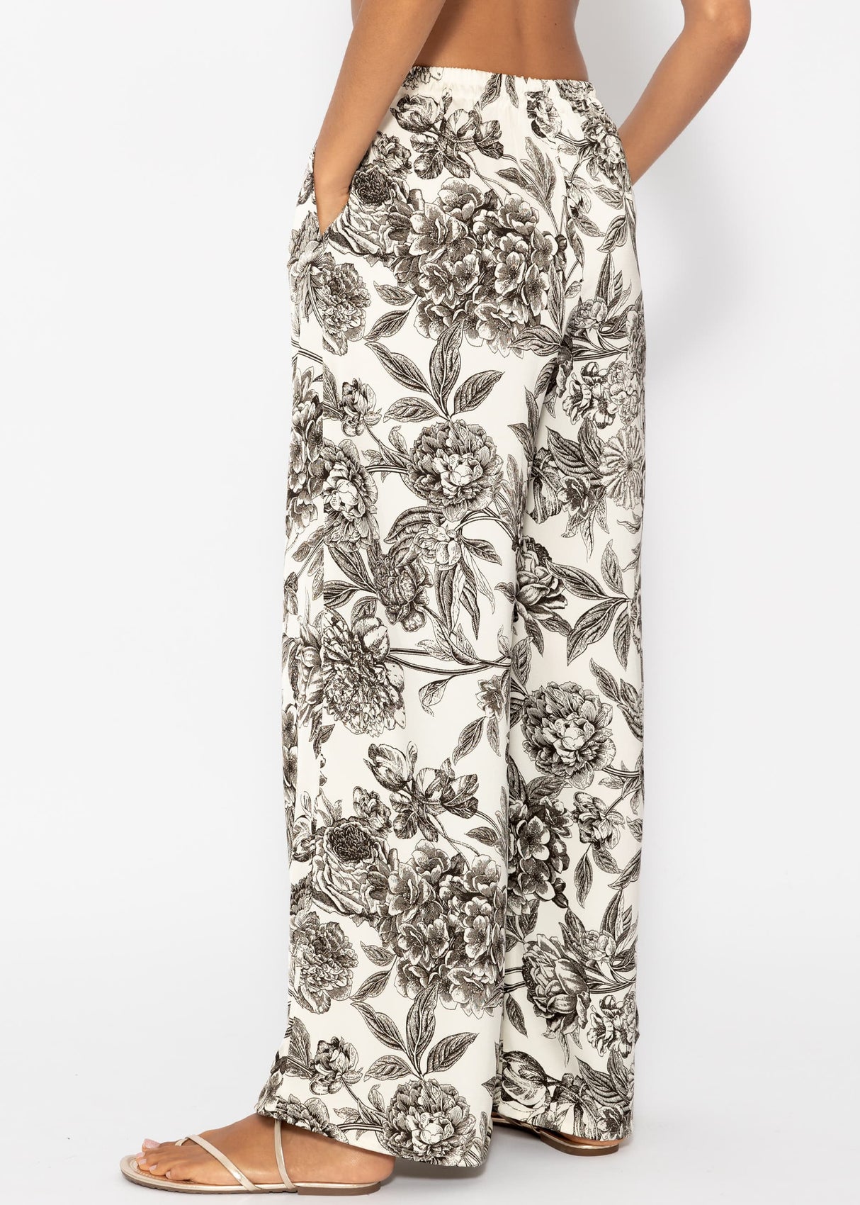 Satin pants with print - off-white-grey