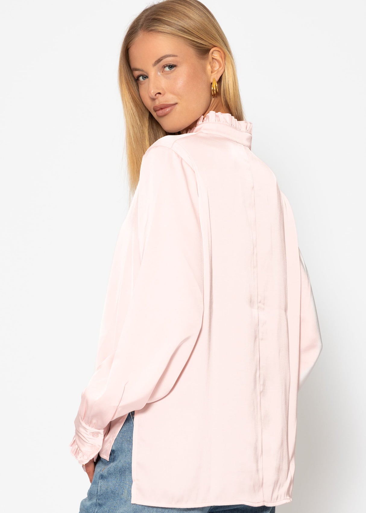 Satin blouse with ruffles - pink