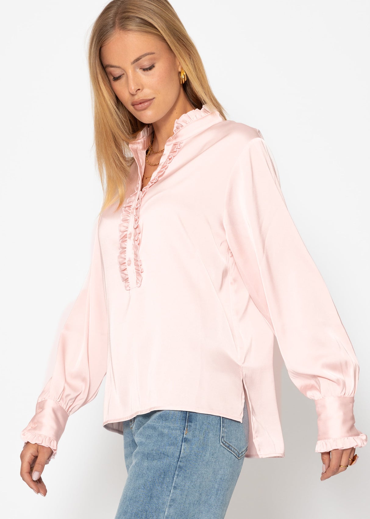 Satin blouse with ruffles - pink