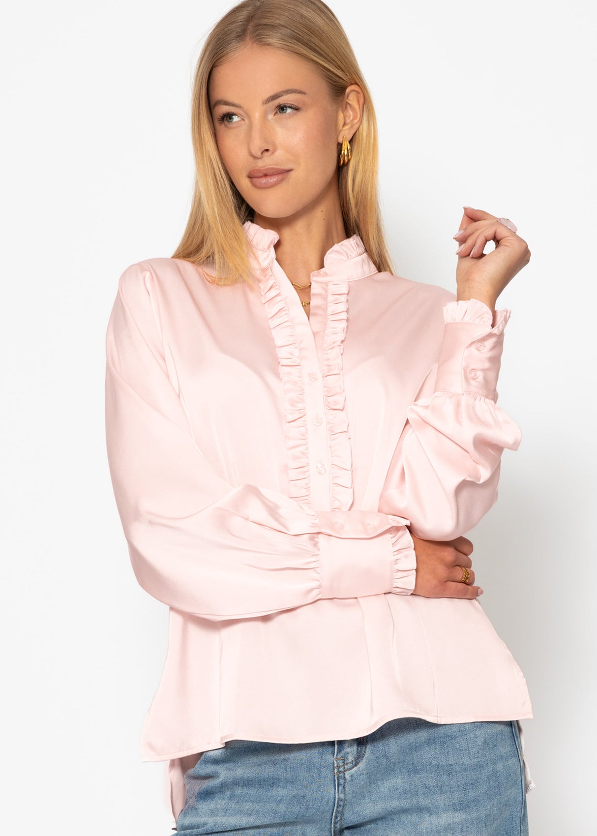 Satin blouse with ruffles - pink