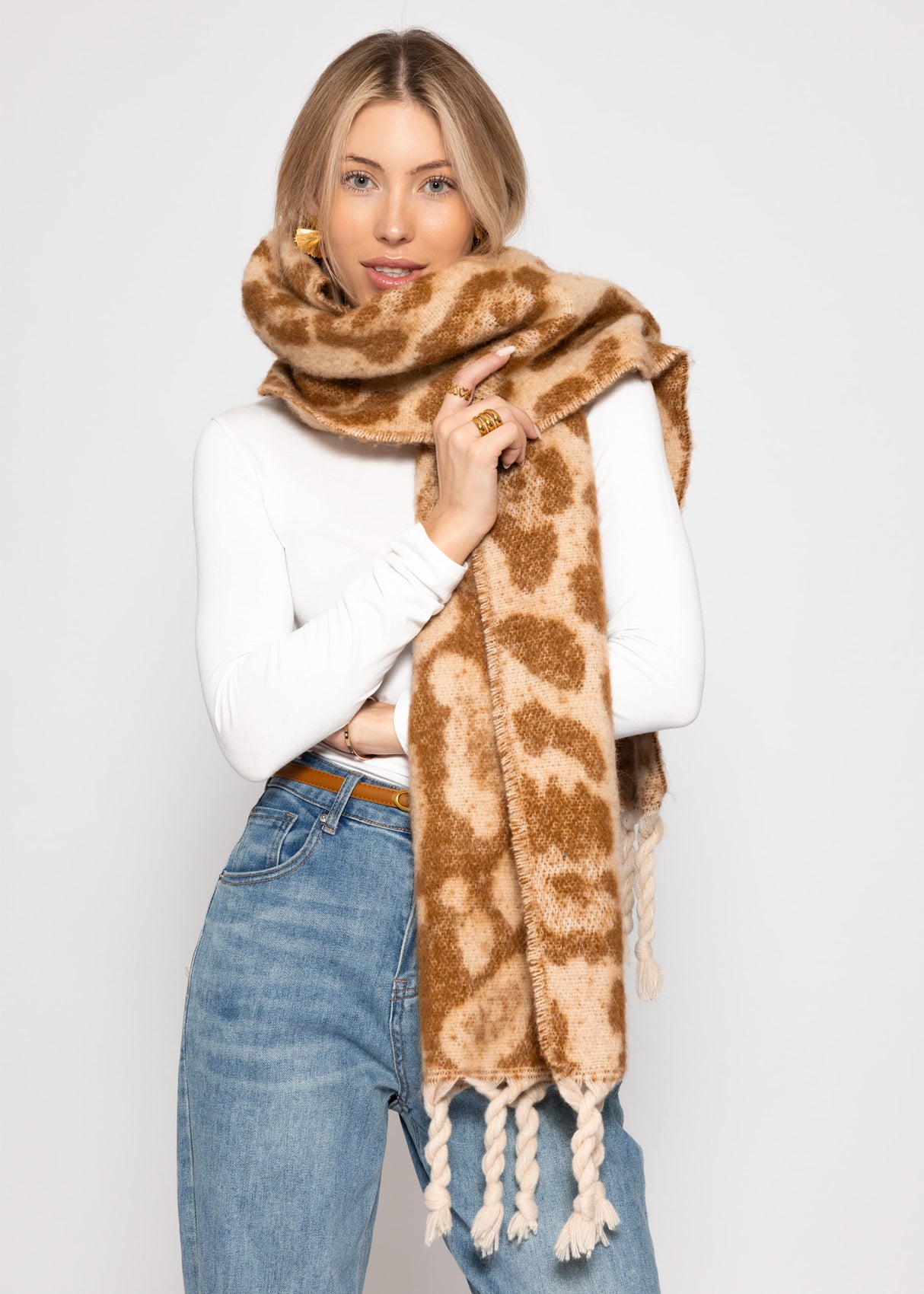 Schal mit Leo-Print - camel